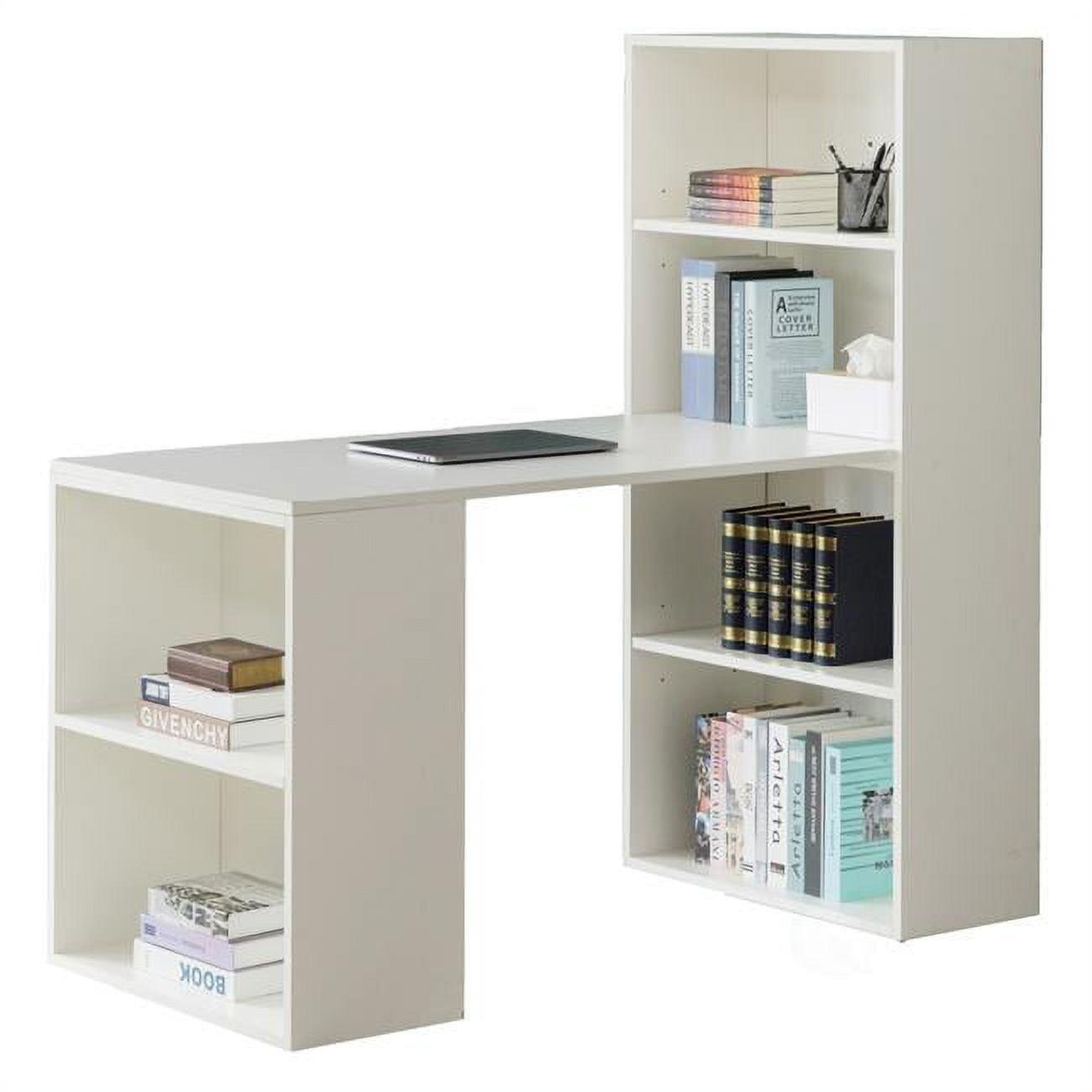 Modern White Solid Wood Writing Desk with Integrated Bookshelf