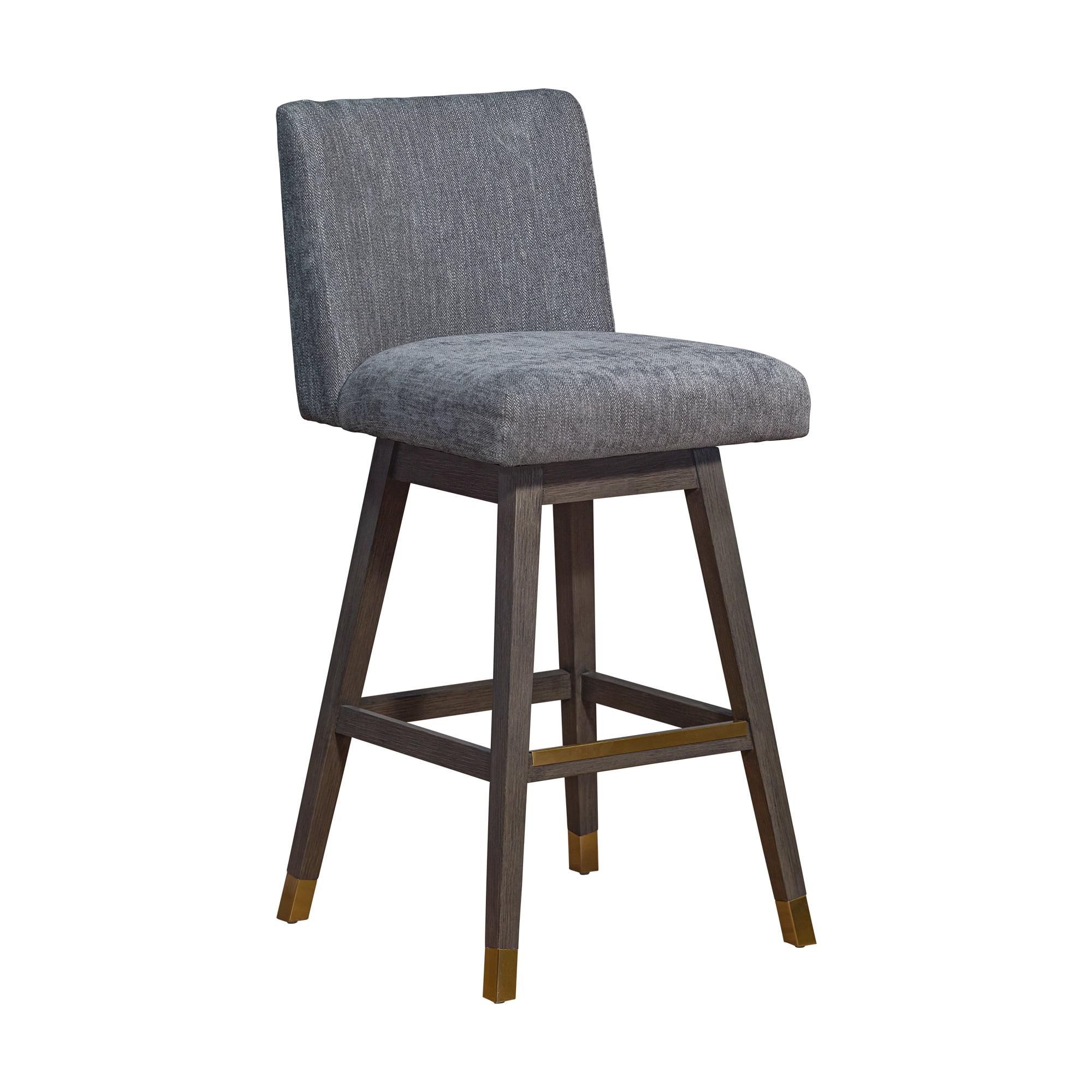 Basila Swivel Bar or Counter Stool in Grey Oak Wood Finish with Grey Fabric