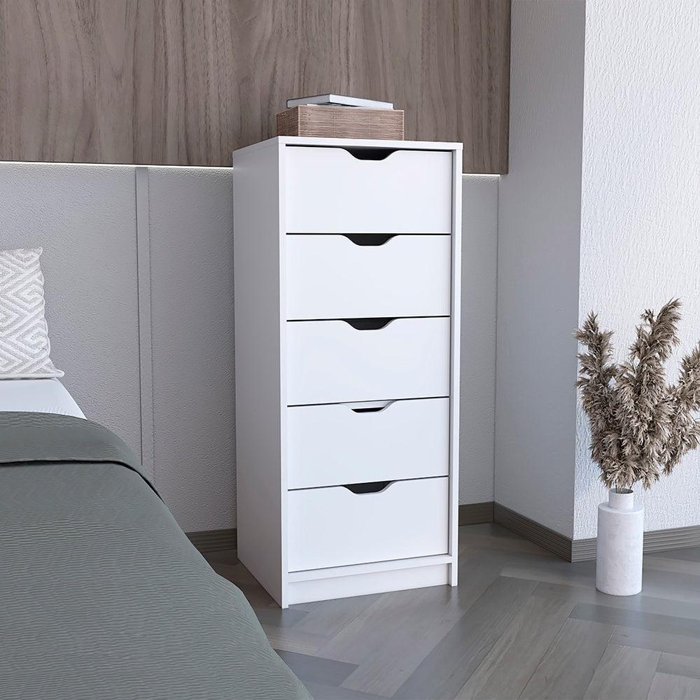 Basilea Elegant White 5-Drawer Vertical Storage Dresser