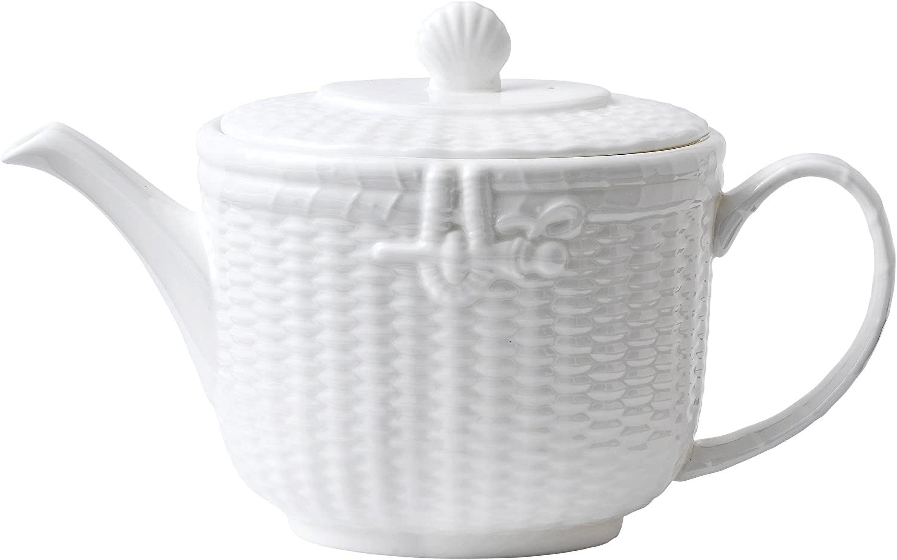 White Embossed Basketweave Fine China Teapot