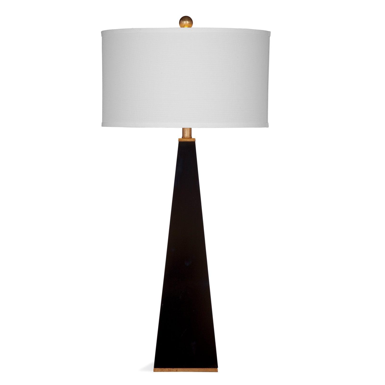 Elle Glossy Black Triangular Resin Table Lamp with White Linen Shade