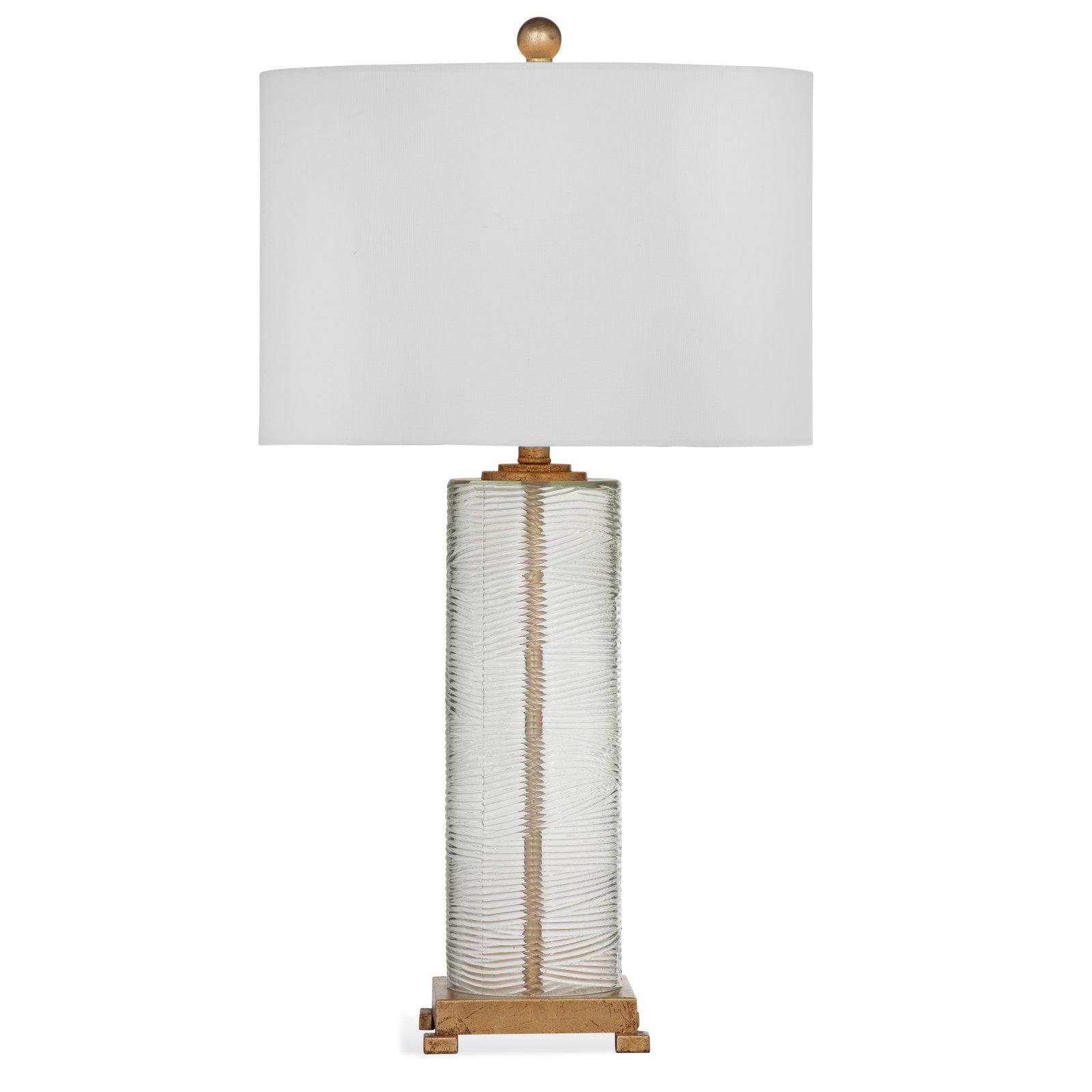 Elegant Clear Ribbed Glass and Gold Leaf Column Table Lamp
