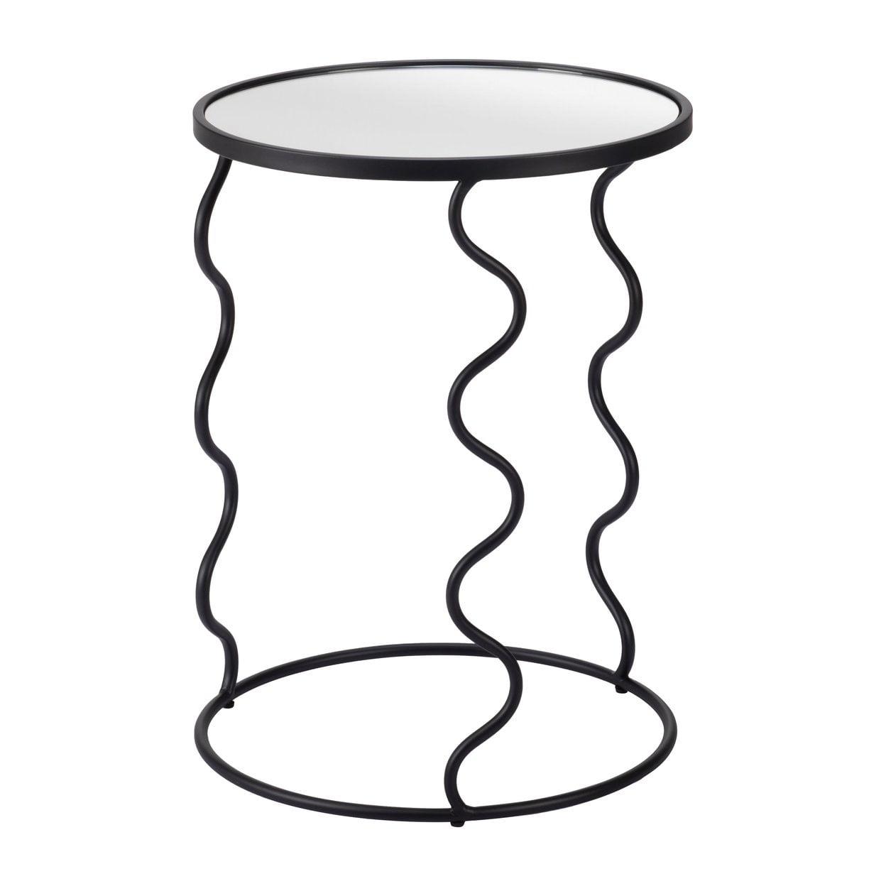 Bastia Black Round Glass and Metal Accent Table