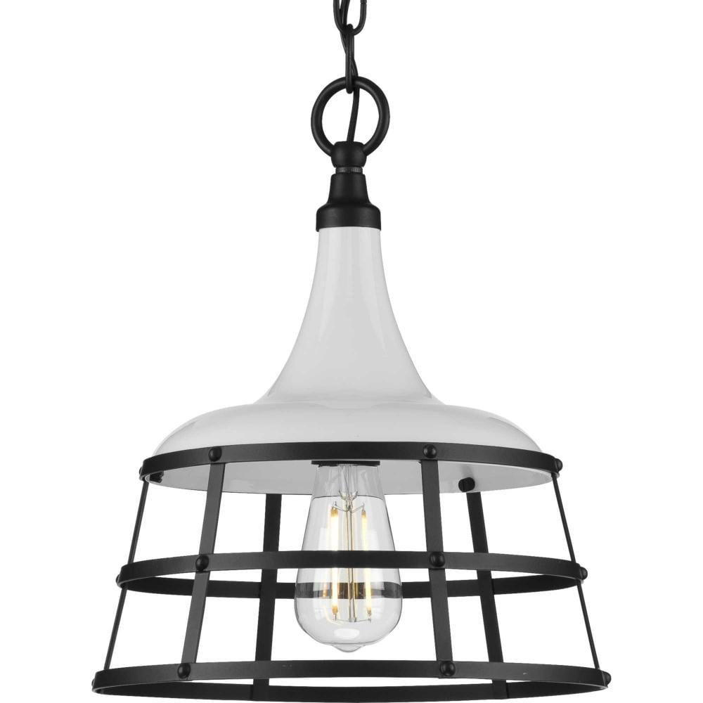 Progress Lighting Bastille Collection 1-Light Mini-Pendant, Steel, White Finish, Country Basket Shade