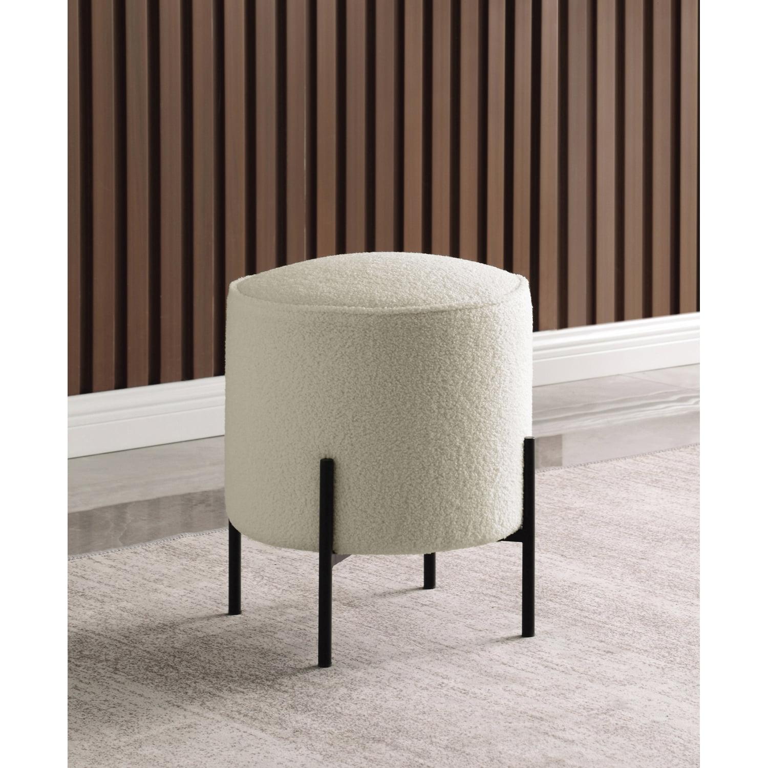 Coaster Basye Metal Round Upholstered Ottoman Beige and Matte Black