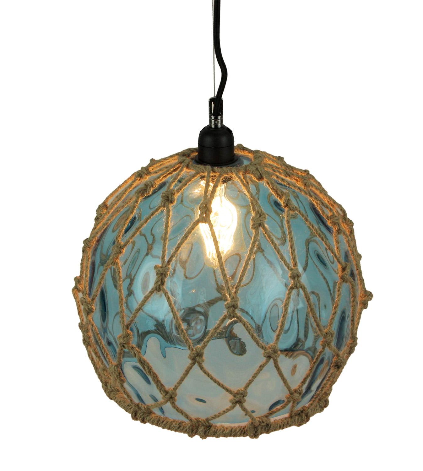 Blue Rope Wrapped Glass Pendant Light with Black Metal Mount