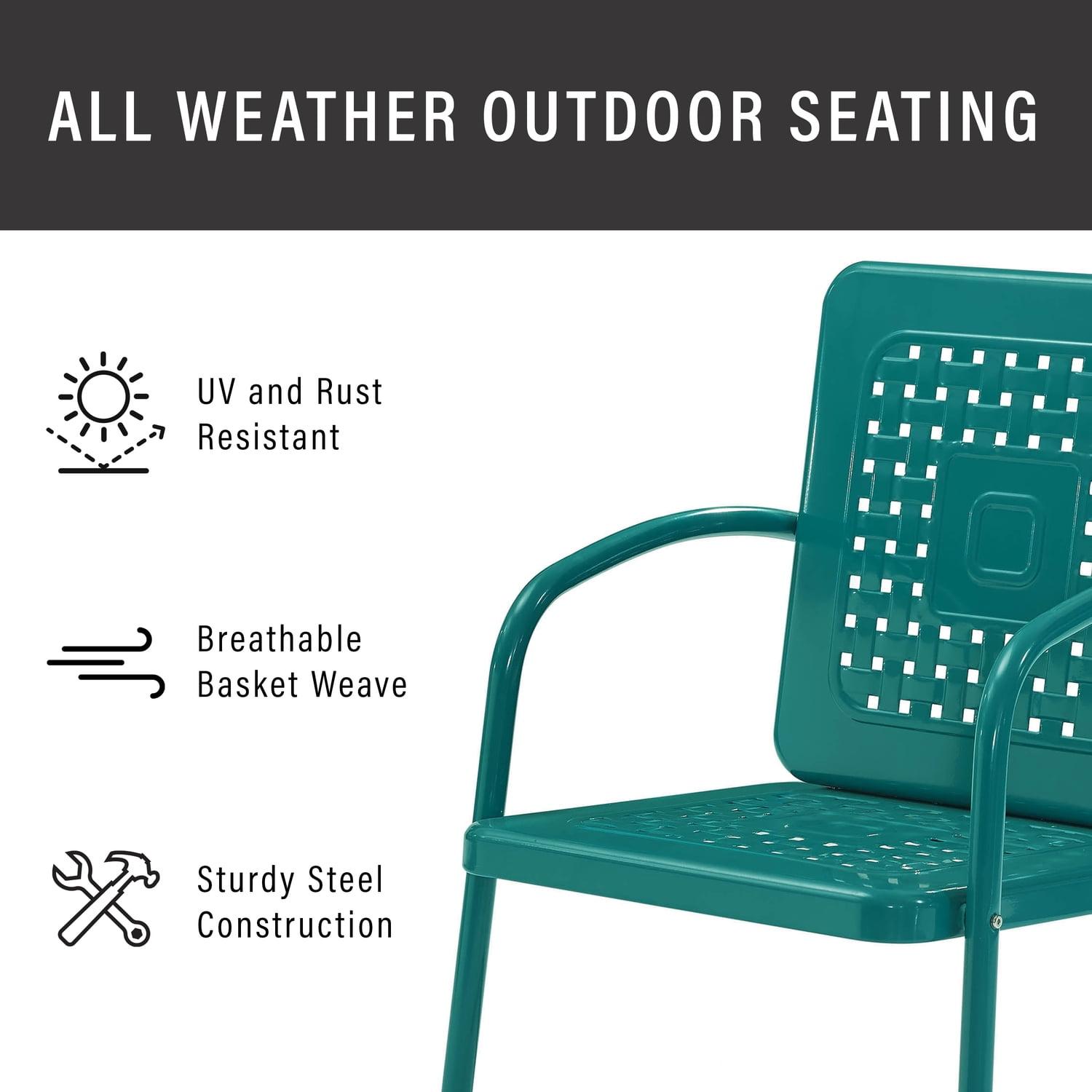 Crosley 3pc Bates Outdoor Patio Chair Set Turquoise: Vintage-Style, Steel Frame, UV-Resistant