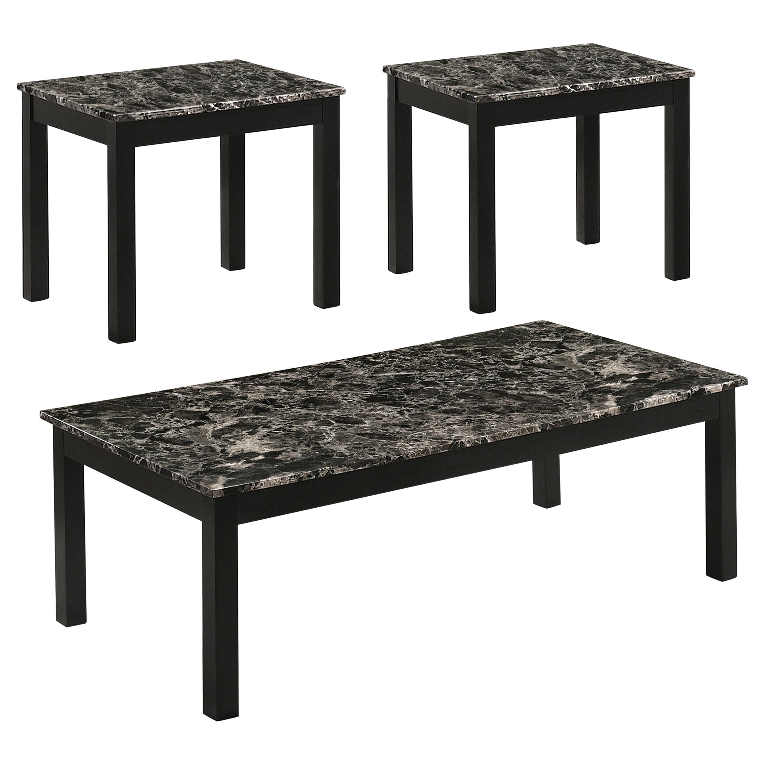 Black Faux Marble 3-Piece Rectangular Occasional Table Set