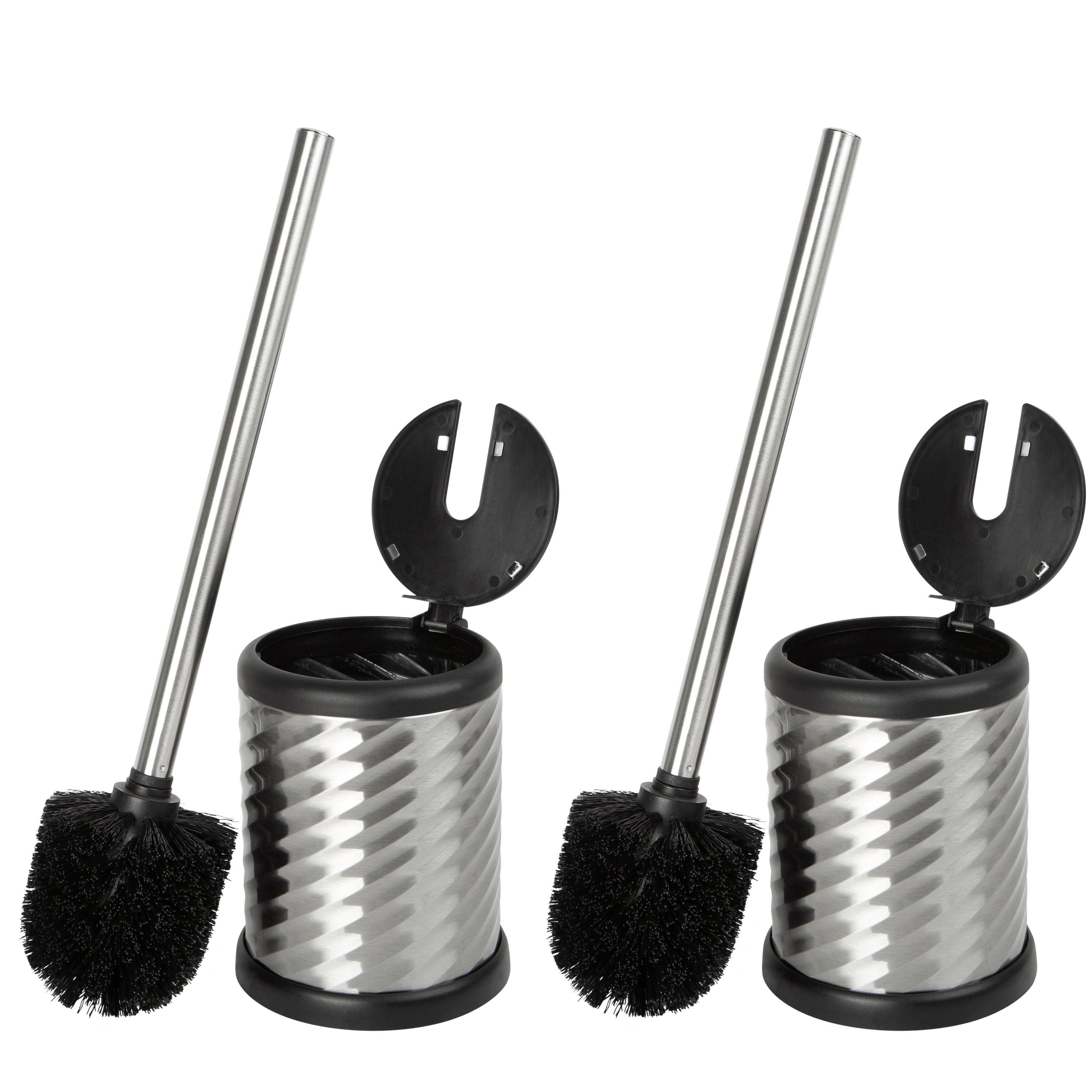 Stainless Steel Swirl Toilet Brush and Holder Set with Lid