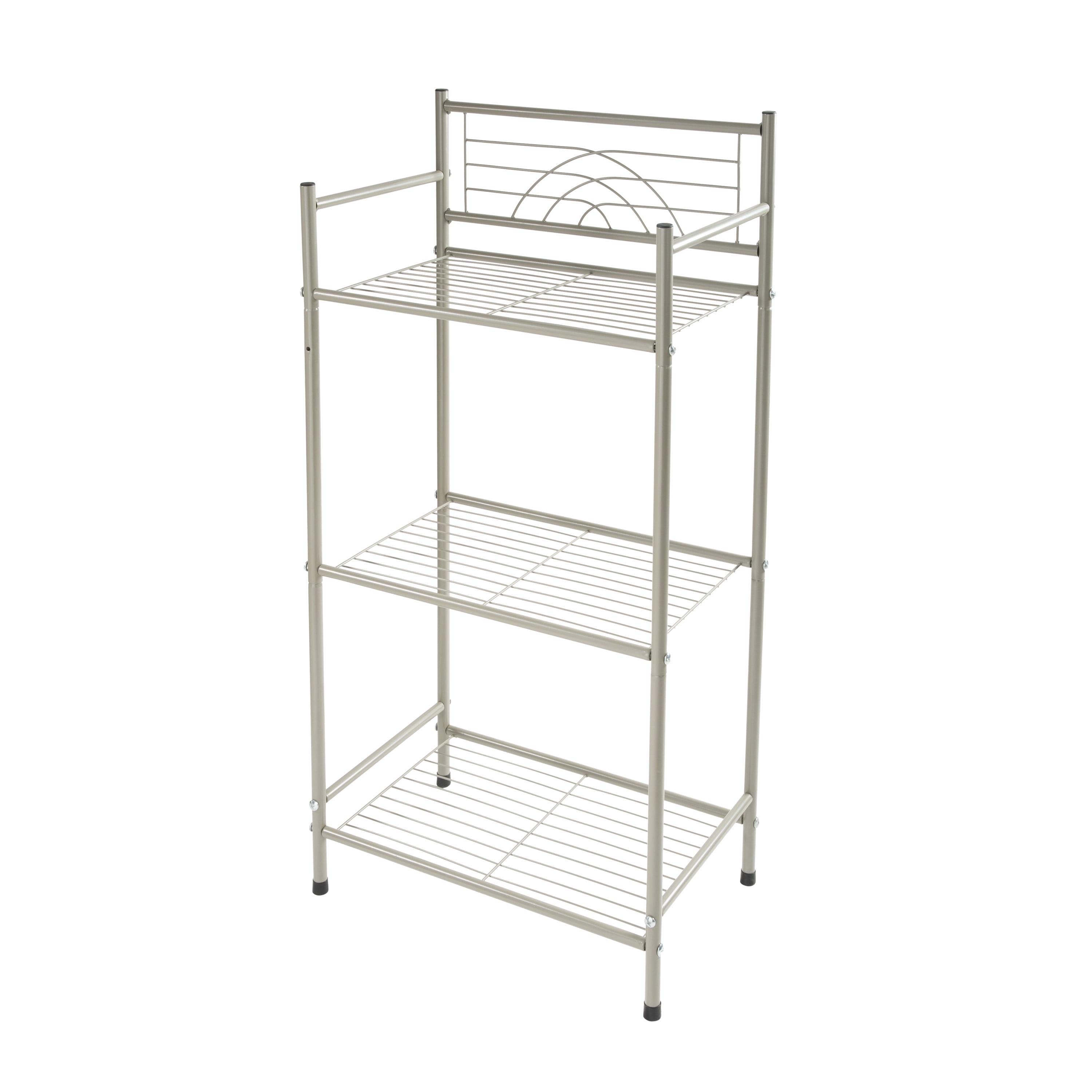 Satin Nickel 3-Tier Free Standing Bathroom Storage Rack