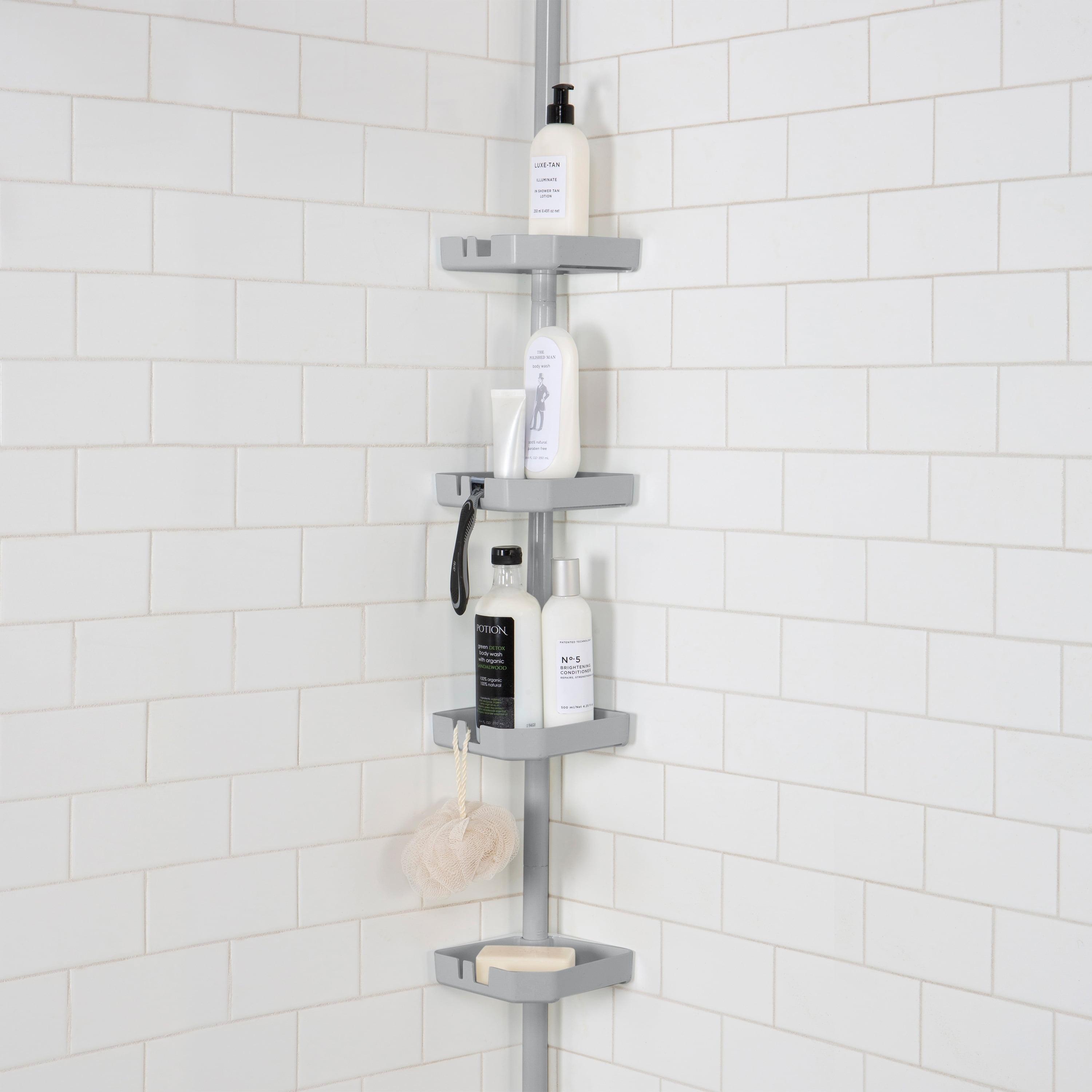 Gray Metal 4-Tier Tension Corner Shower Organizer Caddy