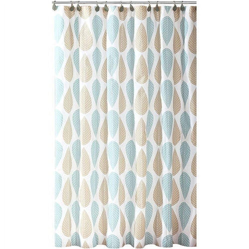 Bath Bliss Beige & Blue Leaf Design Shower Curtain