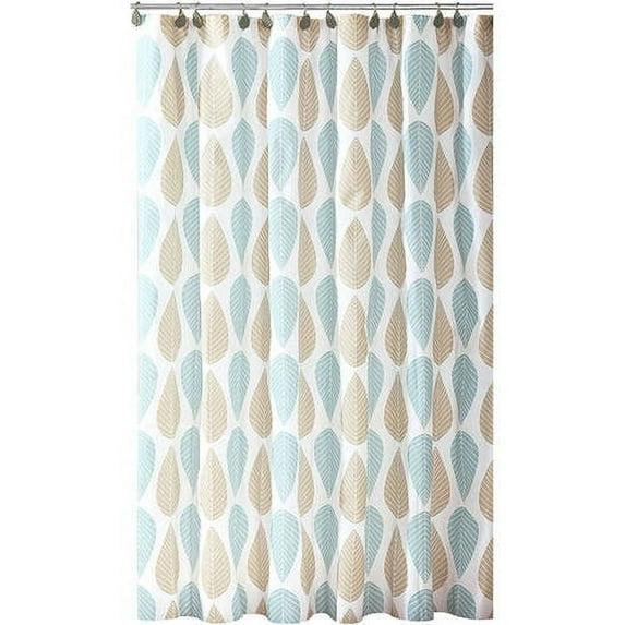 Bath Bliss Beige & Blue Leaf Design Shower Curtain