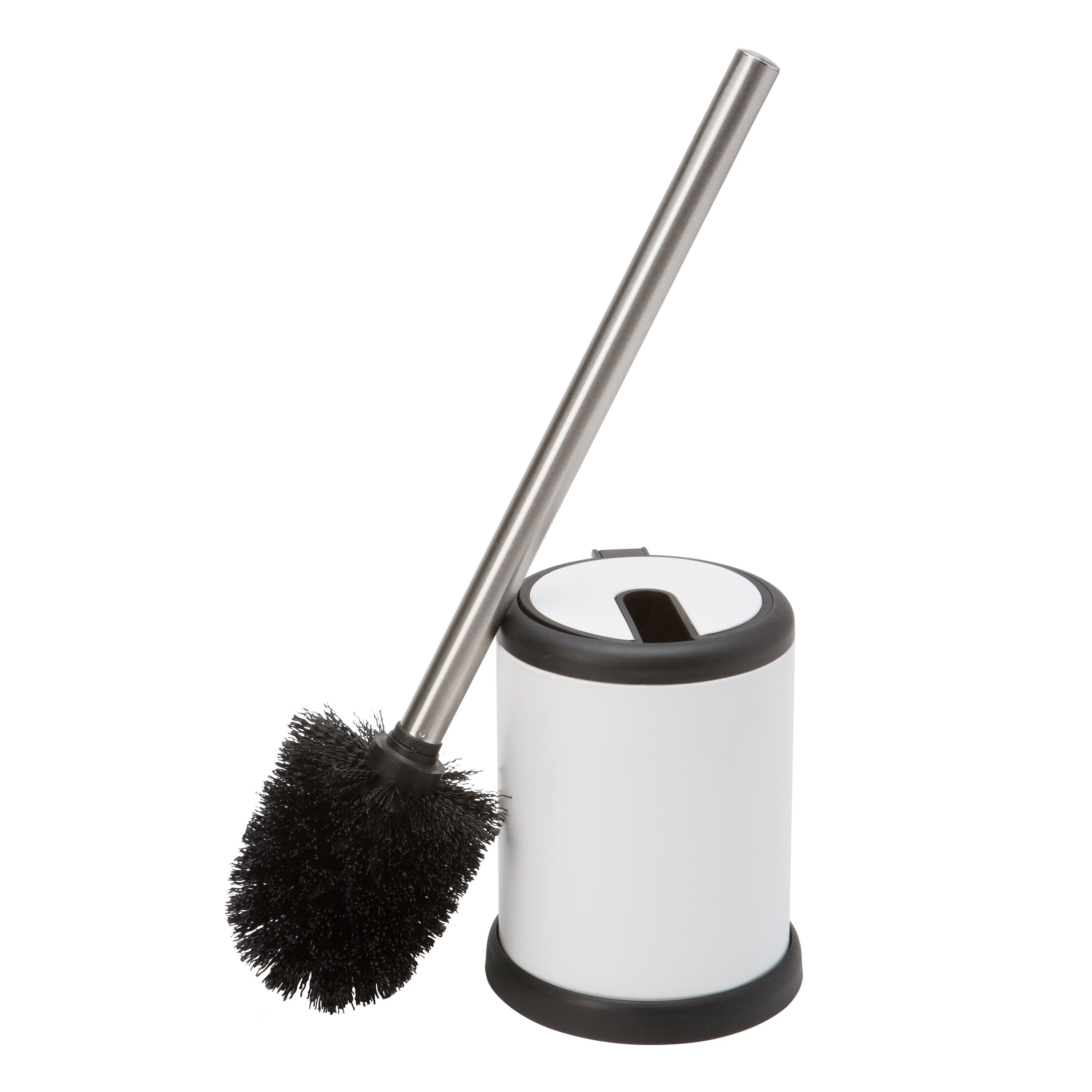 Self Closing Lid Toilet Brush and Holder White - Bath Bliss: Stainless Steel Bathroom Cleaning Accessory