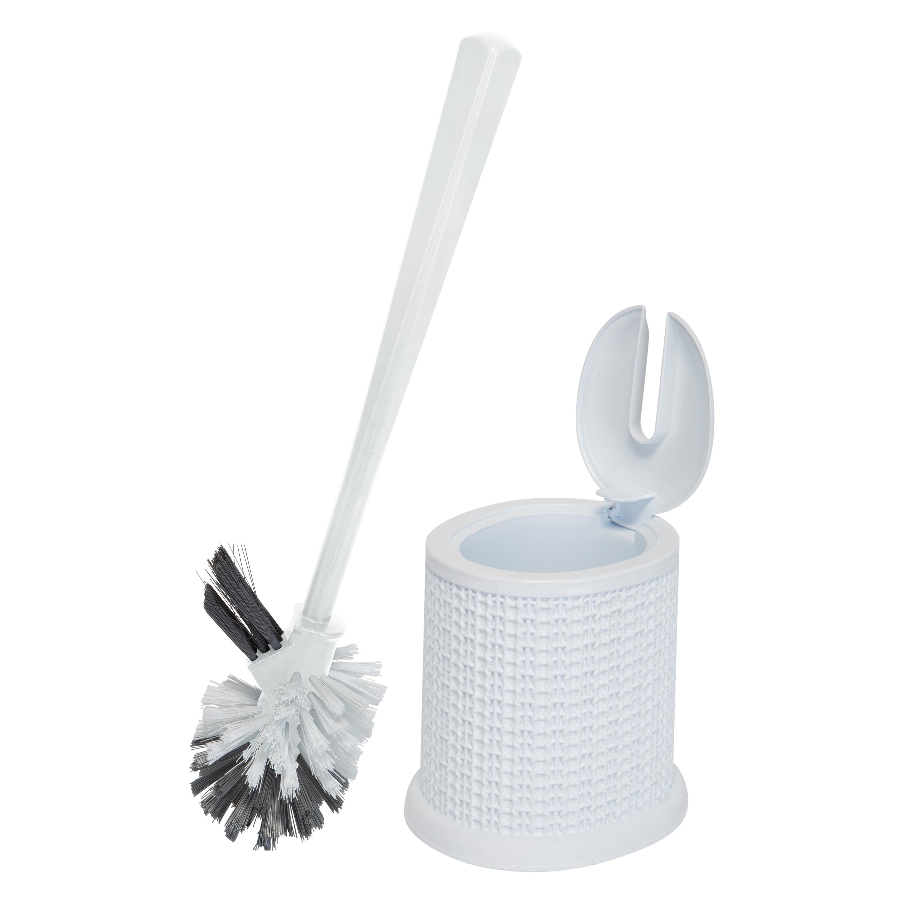 White Self Closing Lid Toilet Brush with Rim Scrubber