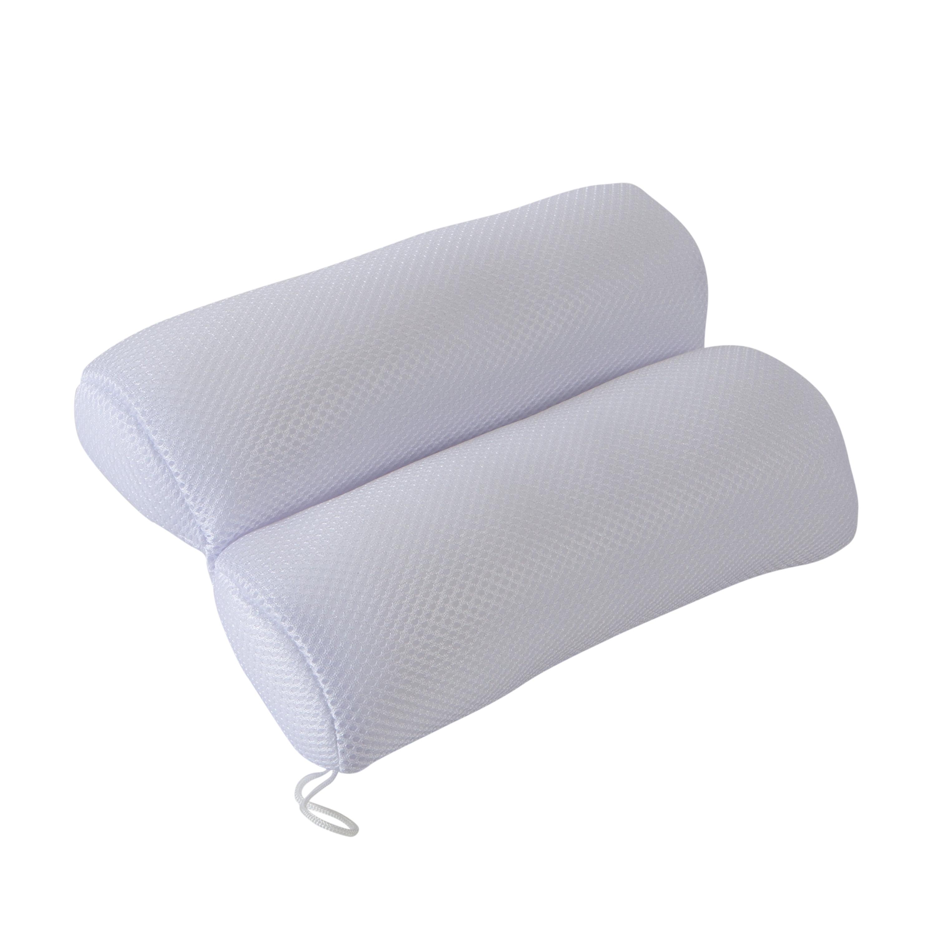 Quick Dry Ultra Comfort Micro Mesh Sanitized Bath Pillow White - Bath Bliss: Spa Cushion for Tub, Neck Support