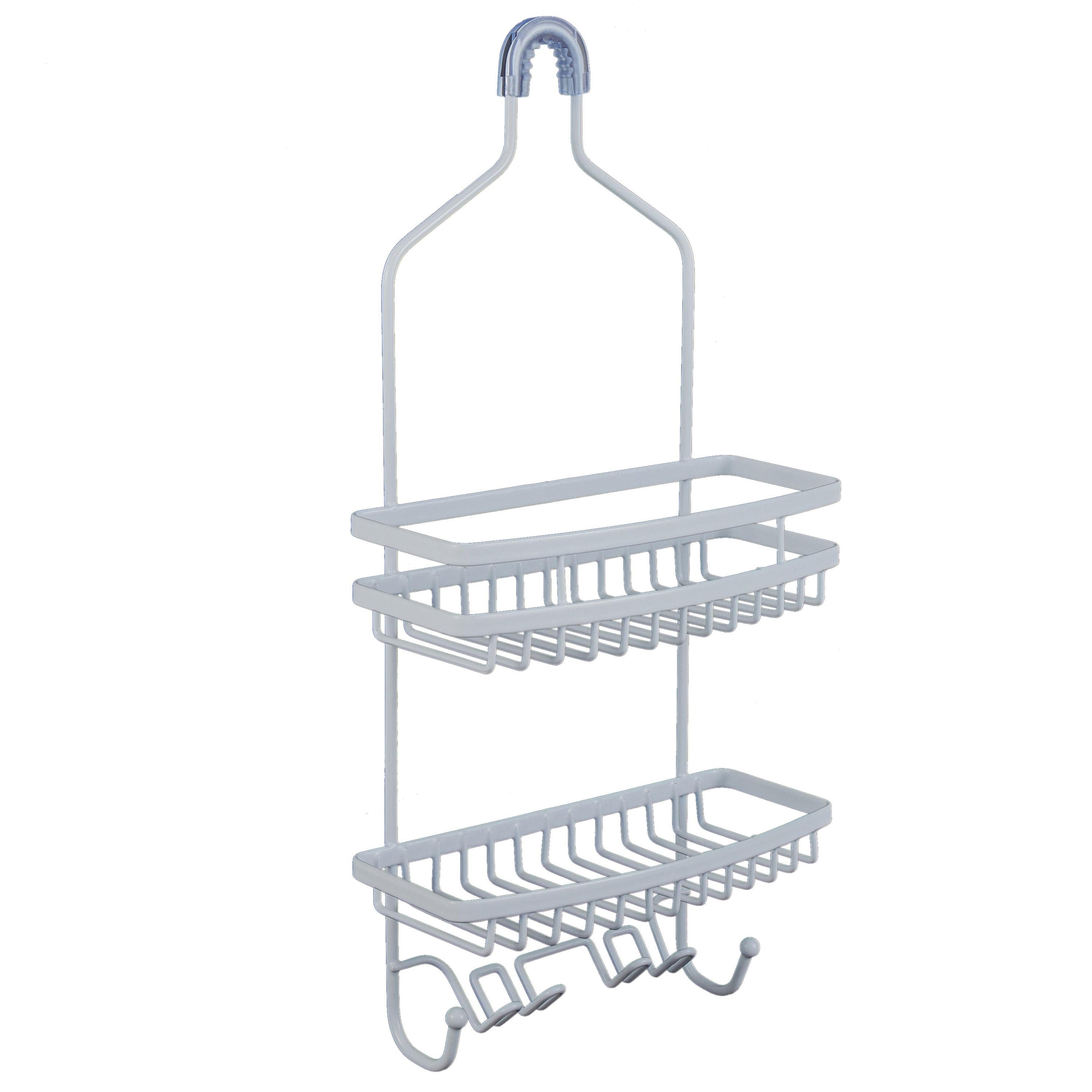 White Metal Suction Mount 2-Tier Shower Organizer