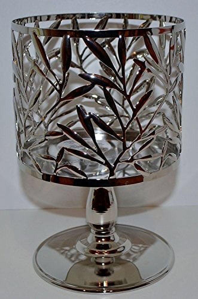 Shiny Silver Vine Leaf Metal 3-Wick Candle Holder