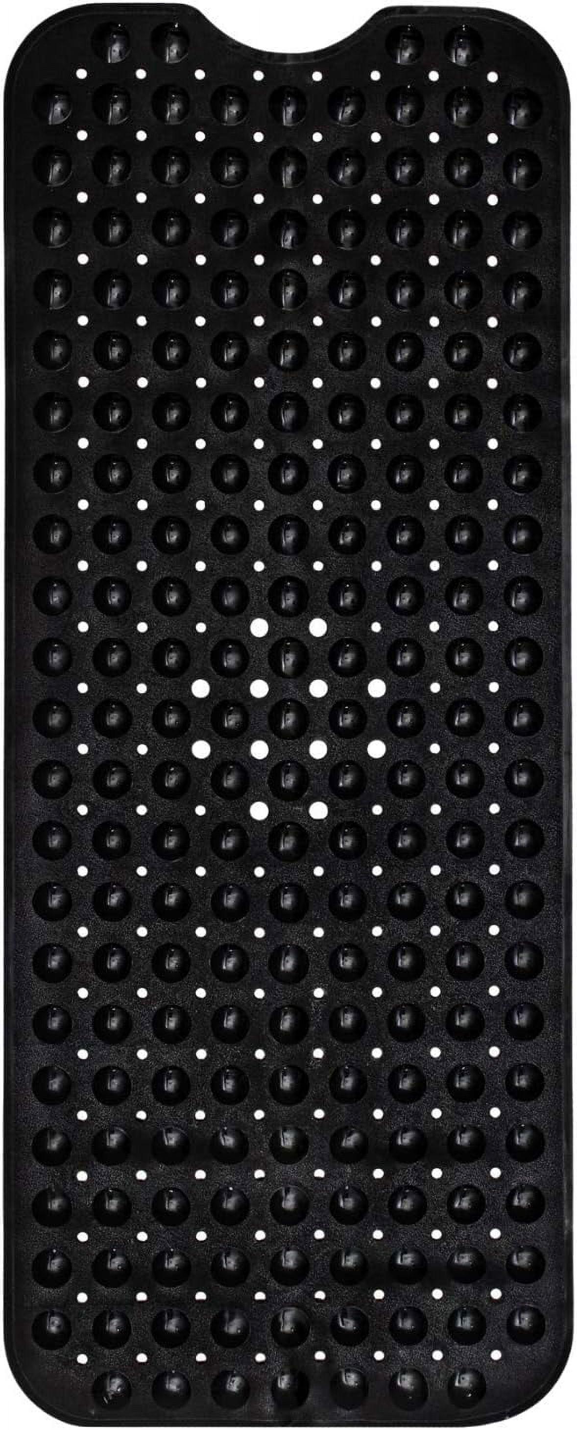 Extra Long Black PVC Non-Slip Bath Mat with Suction Cups