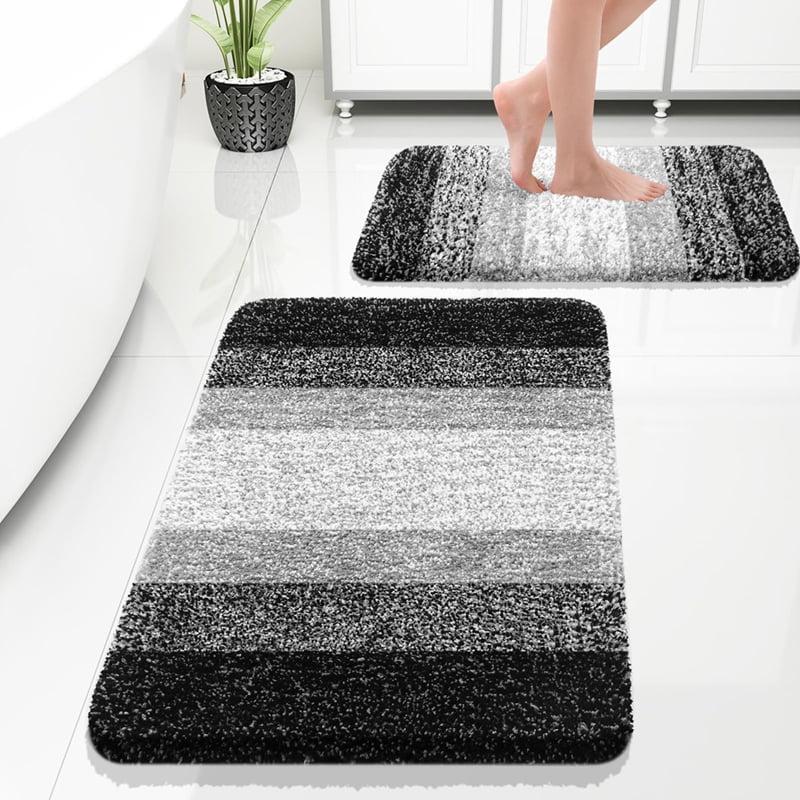 Black and Gray Striped Microfiber Bath Rug Set 30x20