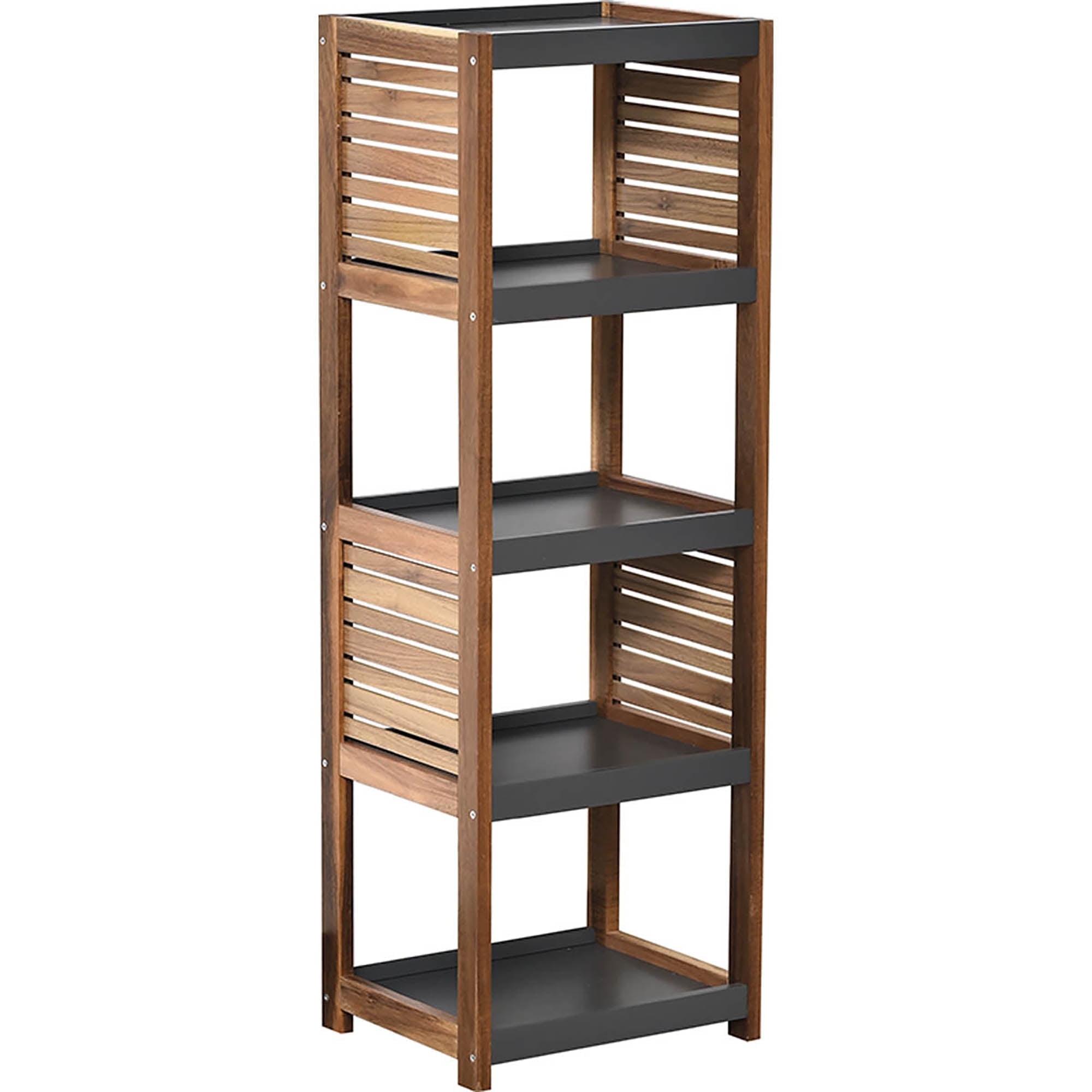 Gray Acacia Wood Adjustable Over-the-Toilet Storage Tower