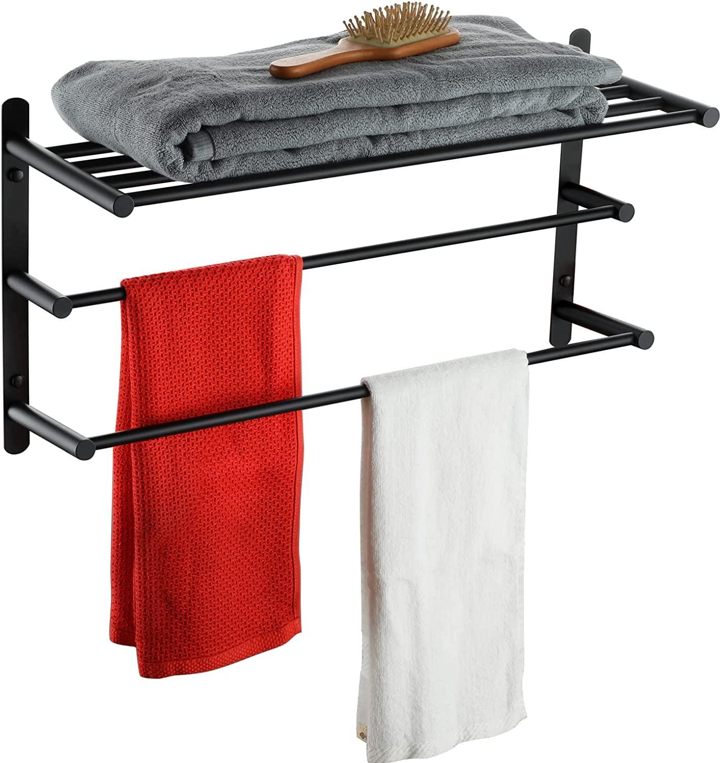 Matte Black 24-Inch Wall-Mounted 3-Tier Towel Rack