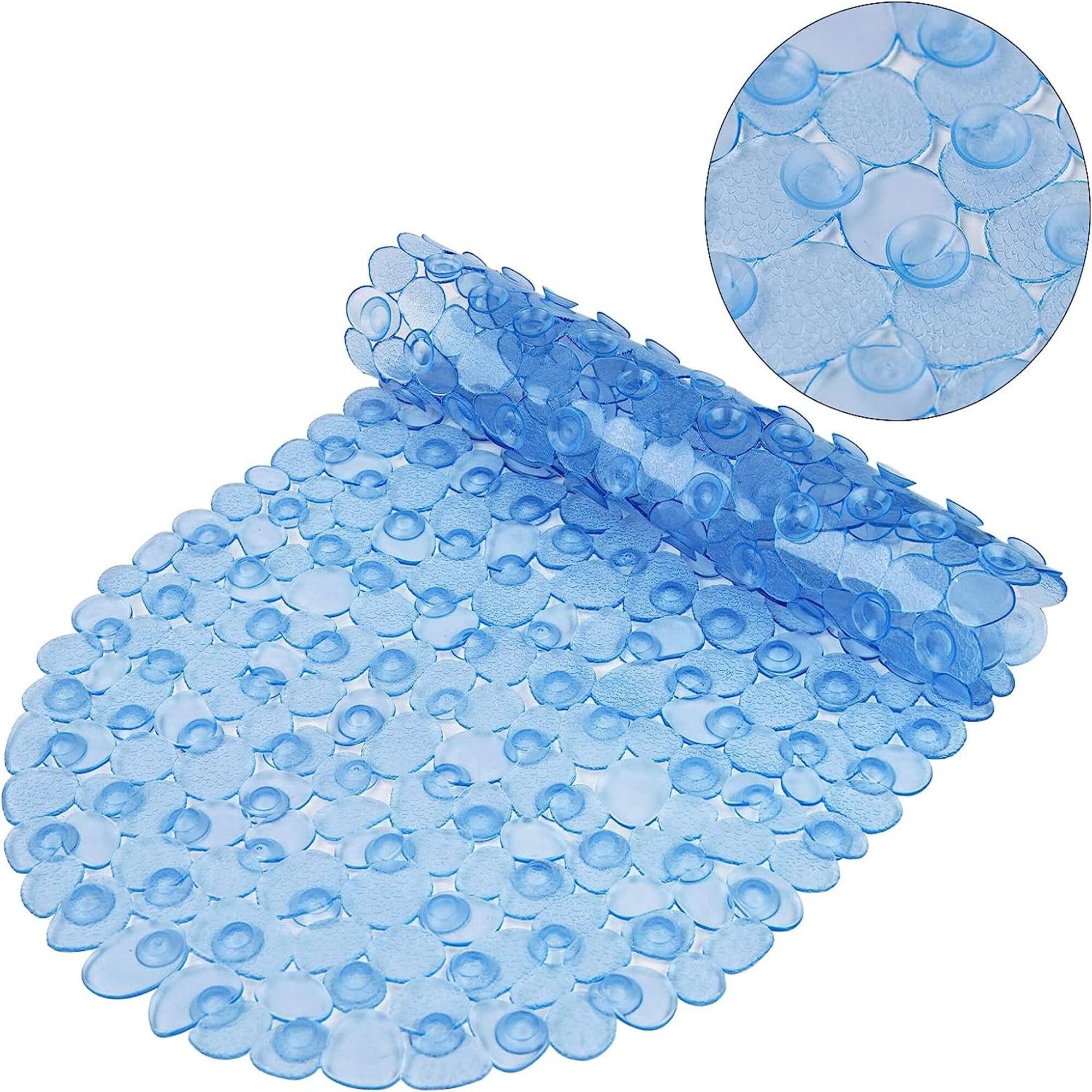 Clear Blue Oval PVC Non-Slip Bathtub Mat with Suction Cups