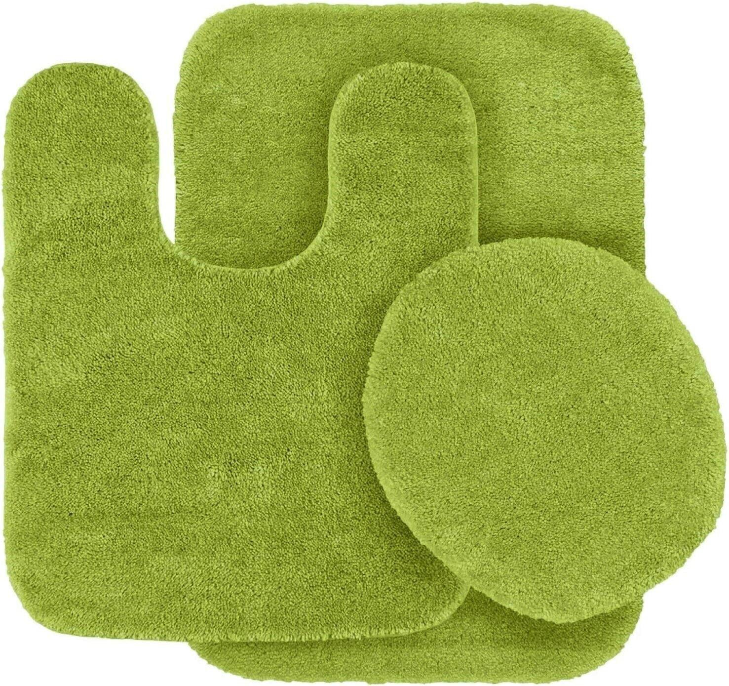 Bathroom Collection 3 Pieces Includes, 1 Contour Mat, 1 Lid Toilet Cover, 1 Bath Mat Anti-Slip With Rubber Backing #6 Lime green Solid Color