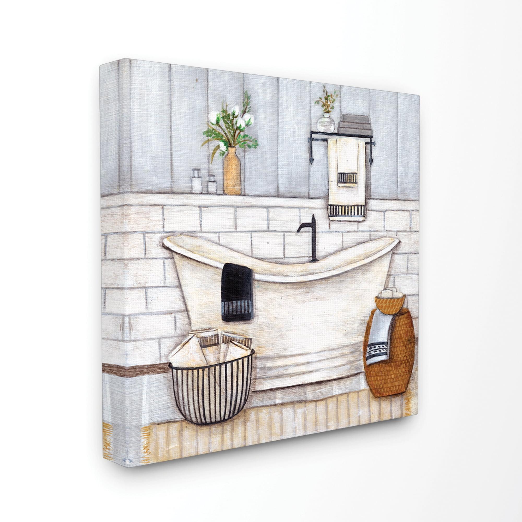 Farmhouse Style Tub Neutral Grey Canvas Wall Art, 17x17