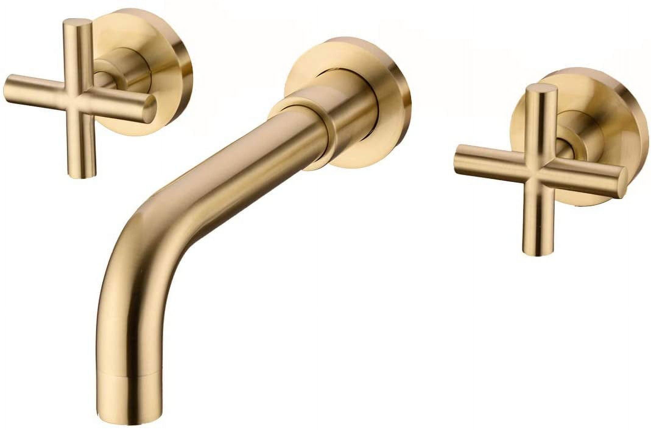 Brushed Gold Double Handle Wall Mount Bathroom Faucet