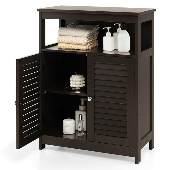 Bathroom Floor Cabinet Wooden Freestanding Storage Cabinet Brown