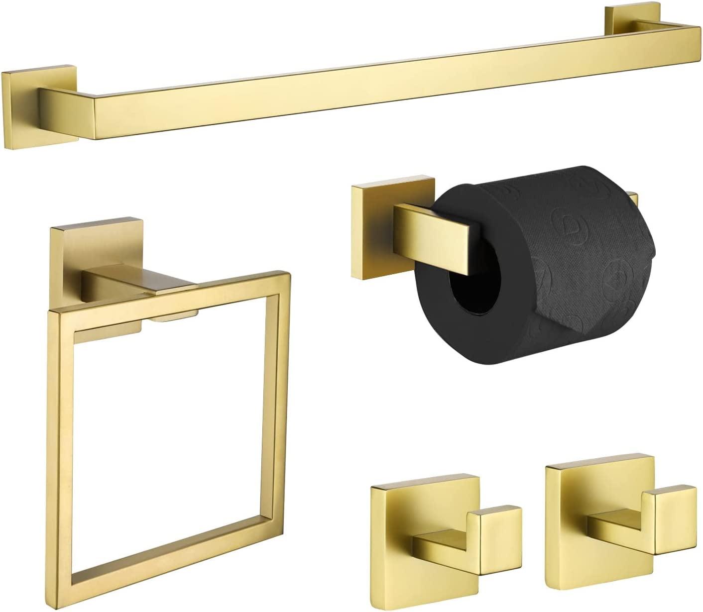 Brushed Gold Stainless Steel 5-Piece Bathroom Hardware Set