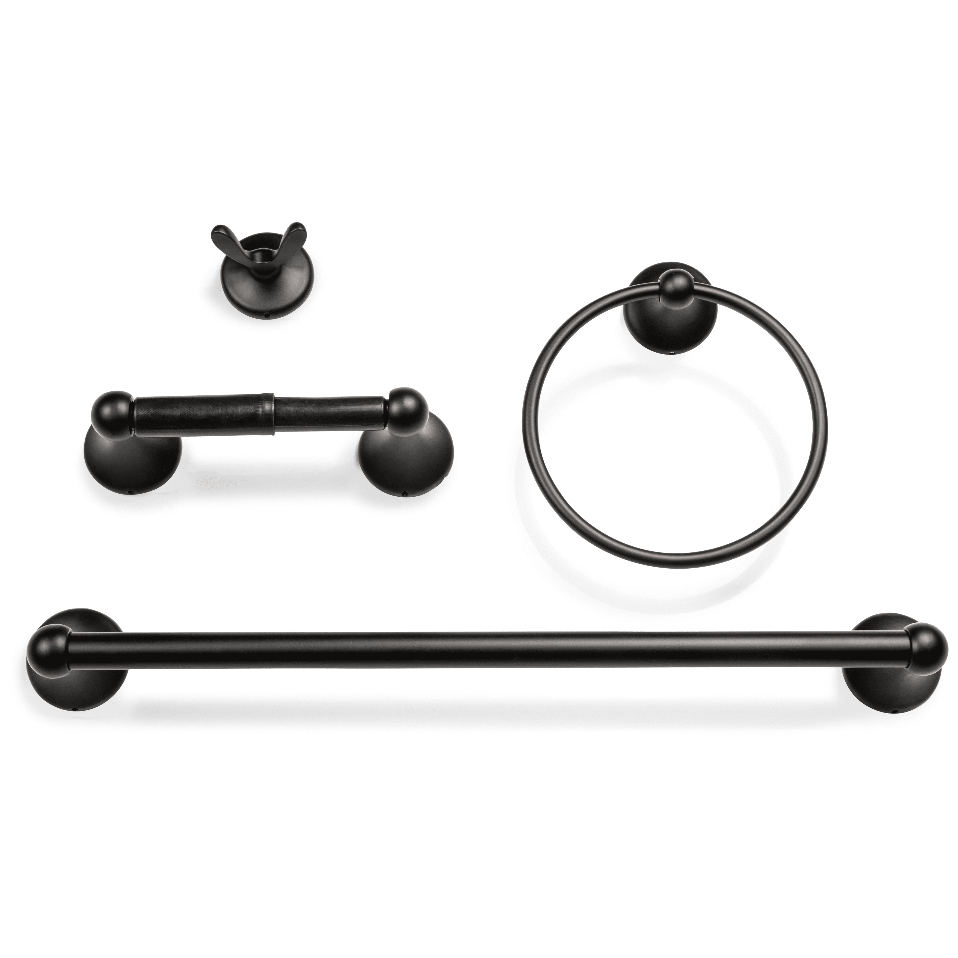 Matte Black 4-Piece Round Bathroom Hardware Set