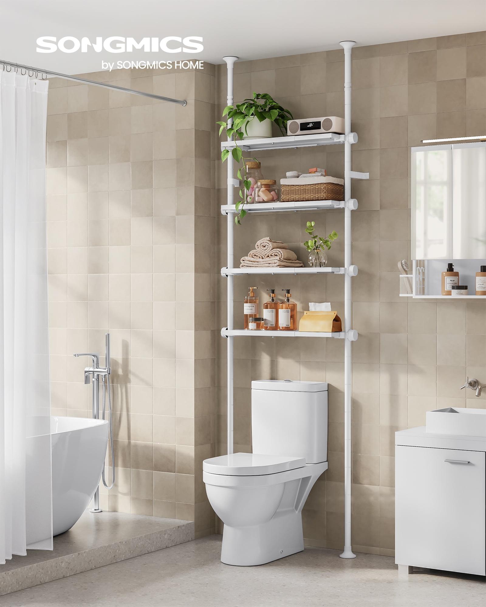 SONGMICS Bathroom Organizer 4-Tier, Over The Toilet Storage Shelf, 4 Height Adjustable and Extendable Shelves, 35.4 to 122.1 Inch Tall,Pearl White
