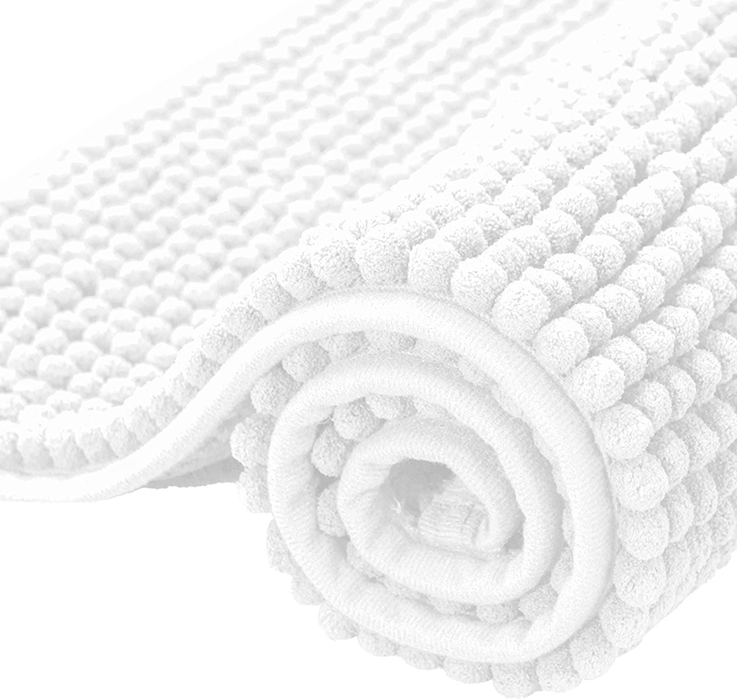 Bathroom Rugs Chenille Bath Rug Soft Short Plush, Water Absorbent Shower Mat Quick Dry Machine Washable(White,16" x 24") White 16" x 24"