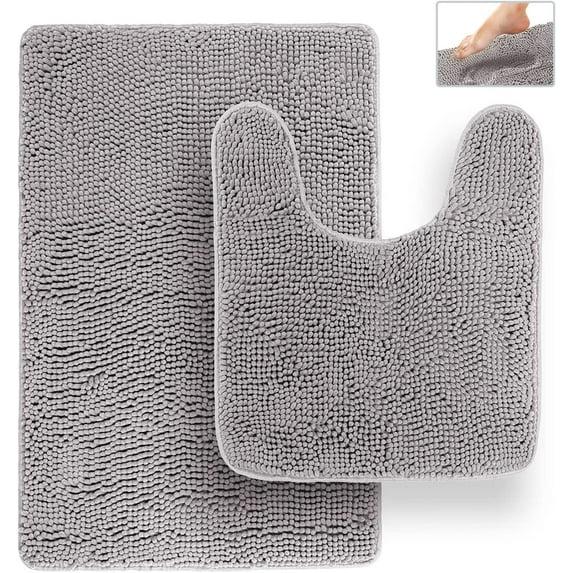 Latitude Run® Bathroom Rugs, Extra-Thick Memory Foam Bath Mat, Ultra-Soft Chenille Microfiber, Highly Absorbent, Machine Washable, Shaggy Bath Mats For Bathroom, Circular Cutout (21X32 + 20X22, 2Pcs) Grey