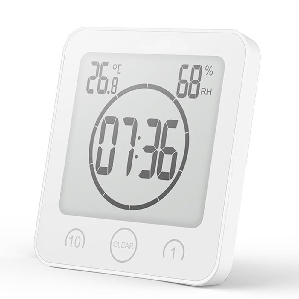 Bathroom Shower Clock Digital Clock Timer Large LCD Display Touch Screen Timer with Temperature Humidity Display for Bathroom Shower Kitchen,white，G169791