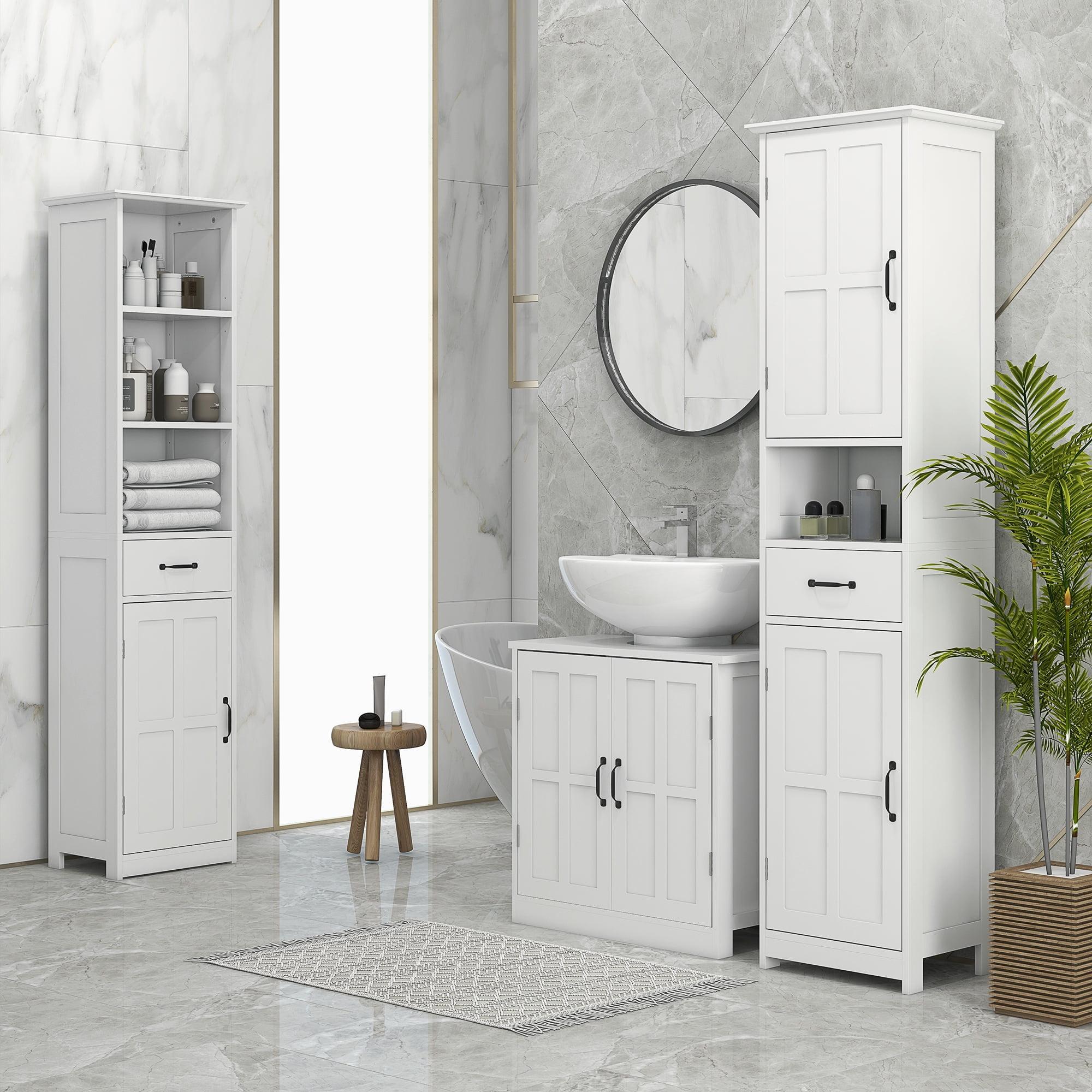 kleankin Pedestal Under-Sink Cabinet, Bathroom Storage Unit with Double Doors and Adjustable Shelf, White