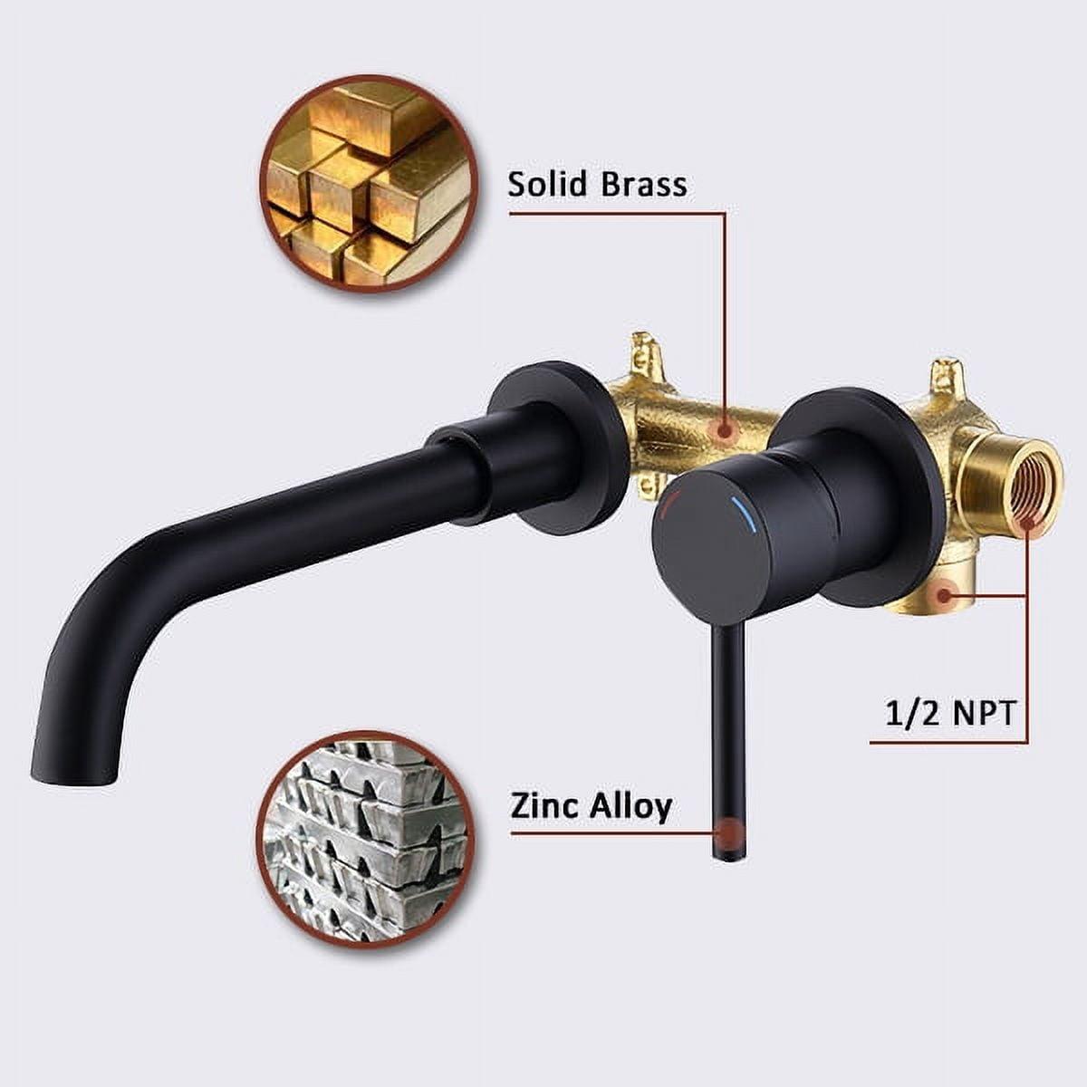 Bathroom Sink or Bathtub Wall Mount Faucet, Single Handle with Brass Rough-in Valve - Matte Black [Fast Shipping, Easy Installation, Modern Design]