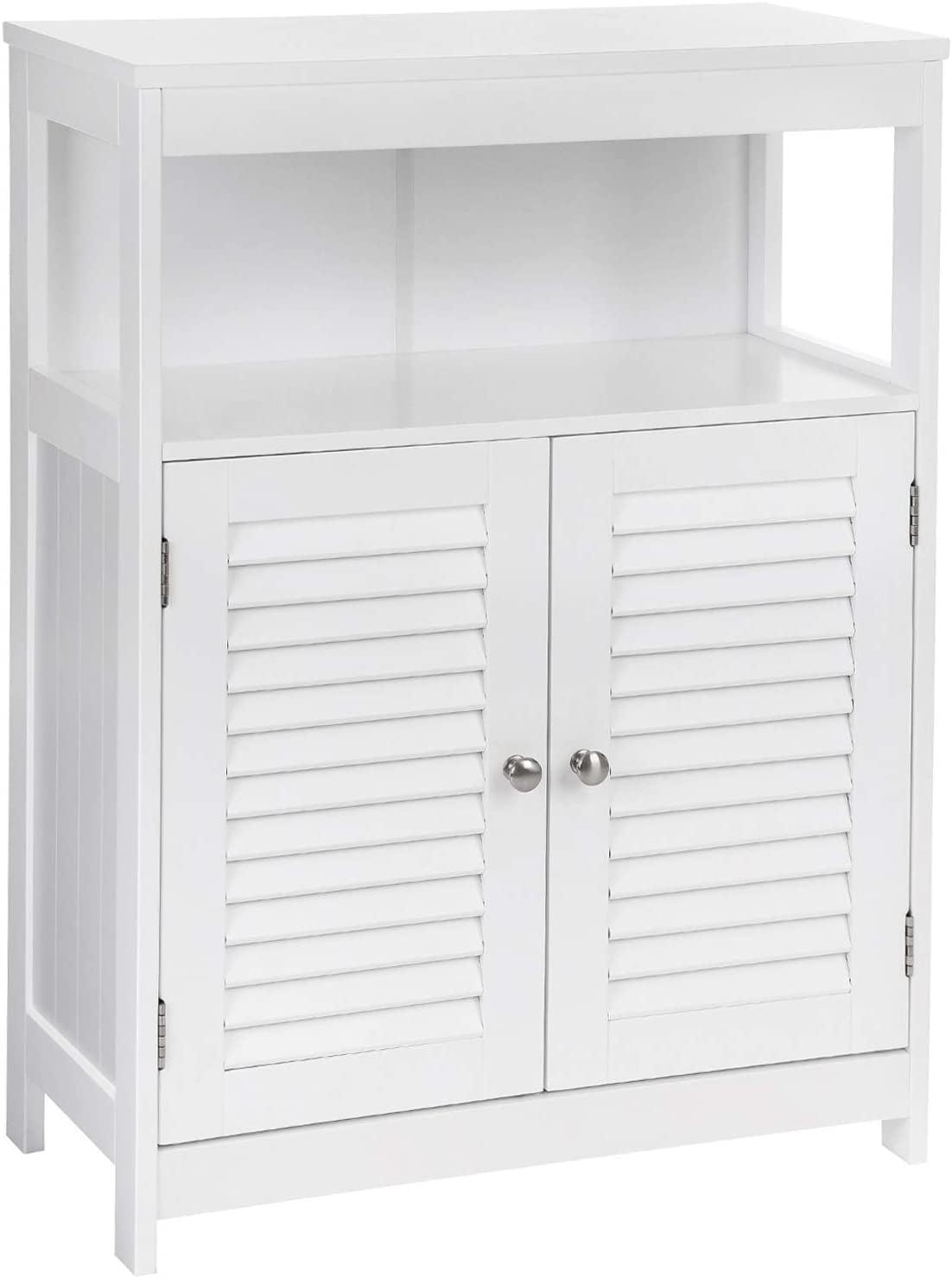 VASAGLE Bathroom Floor Cabinet, Bathroom Storage Cabinet, Freestanding, with Double Shutter Doors and Adjustable Shelf, White