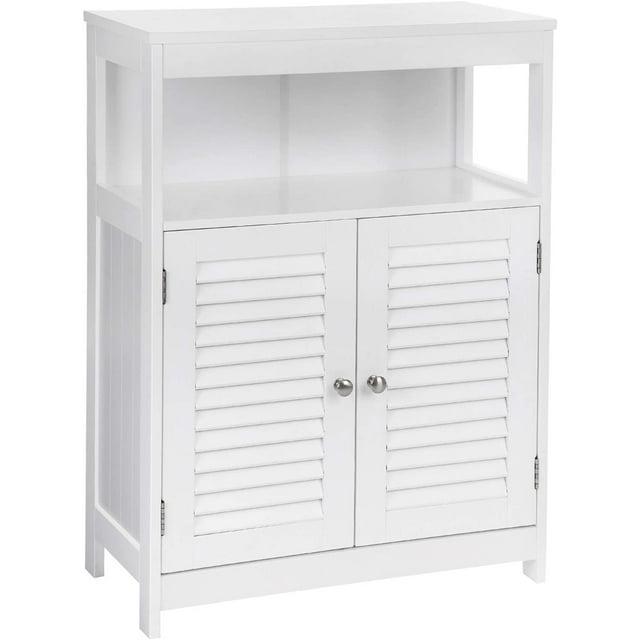VASAGLE Bathroom Floor Cabinet, Bathroom Storage Cabinet, Freestanding, with Double Shutter Doors and Adjustable Shelf, White
