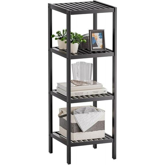Bathroom Storage Shelf, 4-Tier Bamboo Rack Organizer, Multifunctional Shelving Unit For Living Room Bedroom Kitchen (Black)