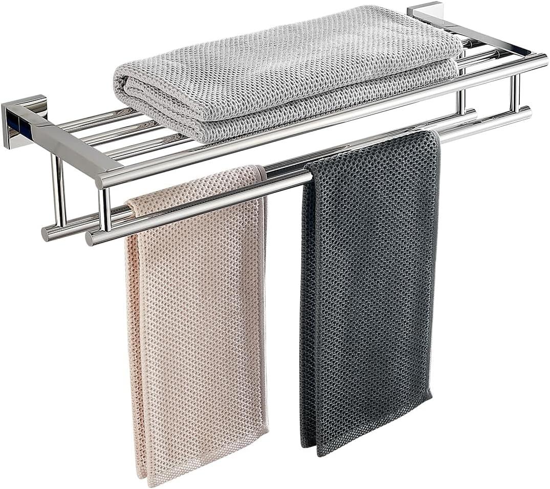 24-Inch Polished Chrome Double Towel Rack with Shelf