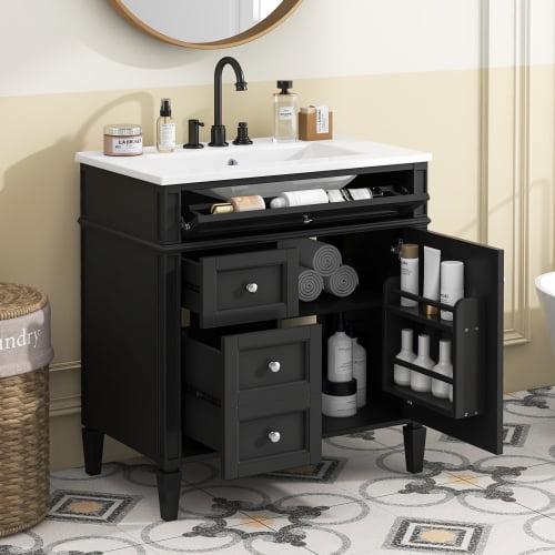 HLILish 30'' Bathroom Vanity With Top Sink, Modern Bathroom Storage Cabinet With 2 Drawers And A Tip-Out Drawer, Single Sink Bathroom Vanity