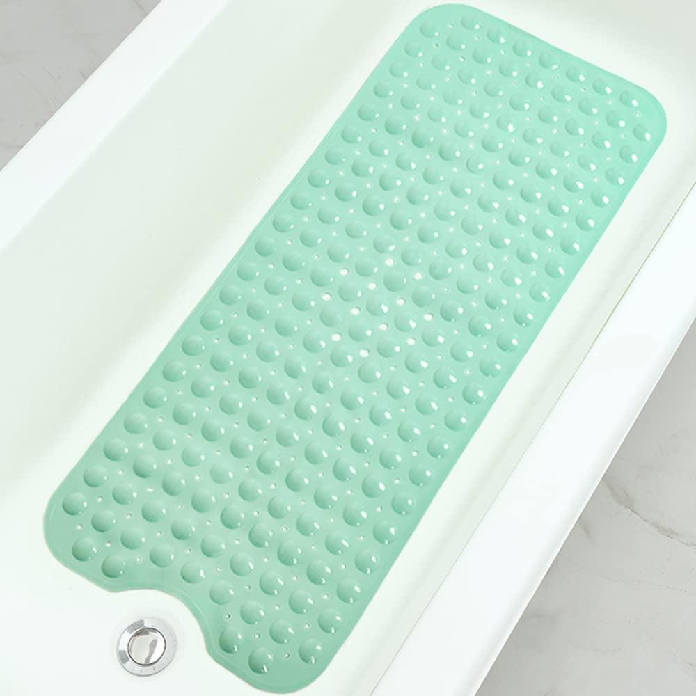 Bathtub and Shower Mats, Extra Long Non-Slip Bath Mat 39 x 16 Inch, Machine Washable Bath Tub Mat with Suction Cups & Drain Holes for Bathroom, Pale Green