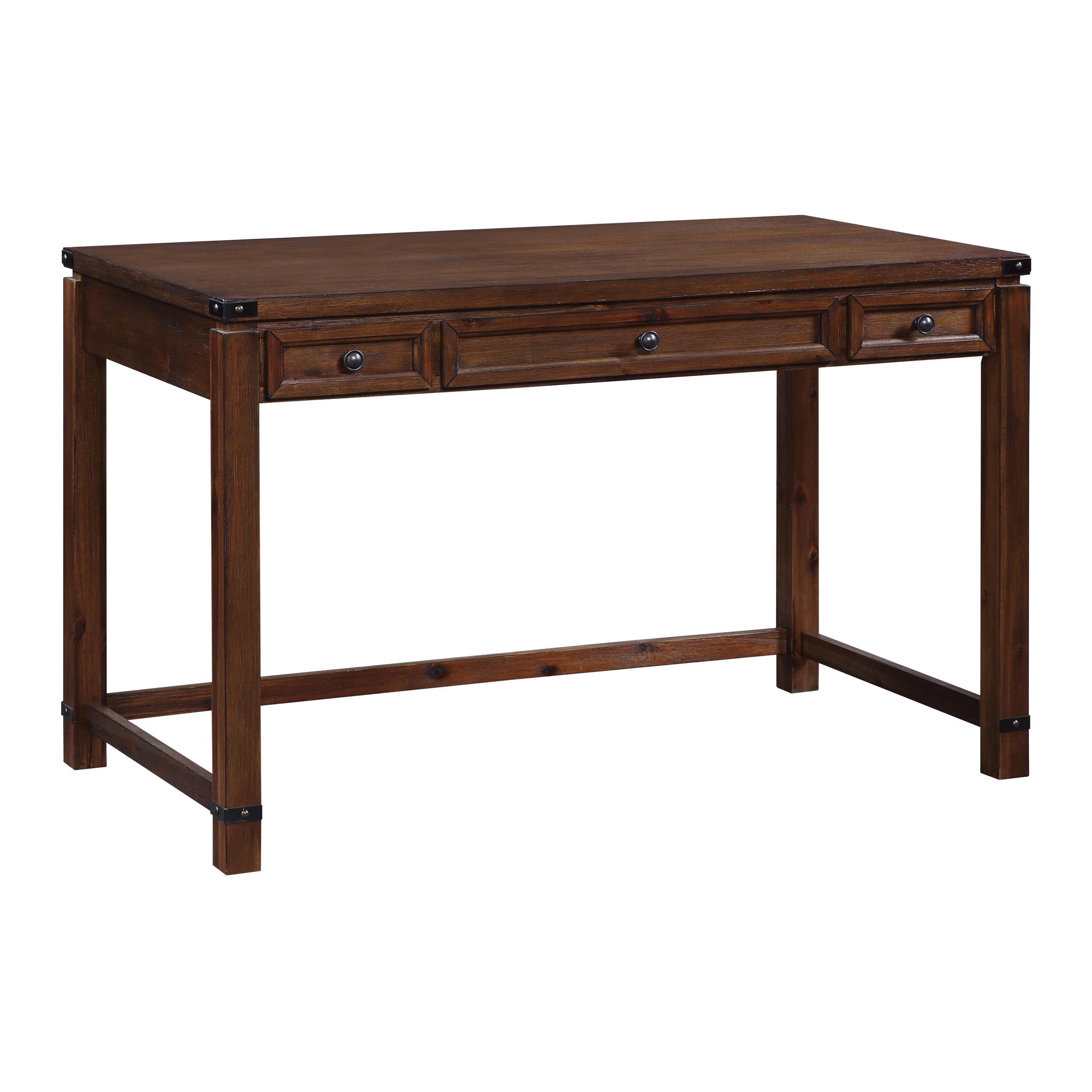 Walnut Brown Rustic Industrial Home Office Desk with 3 Drawers