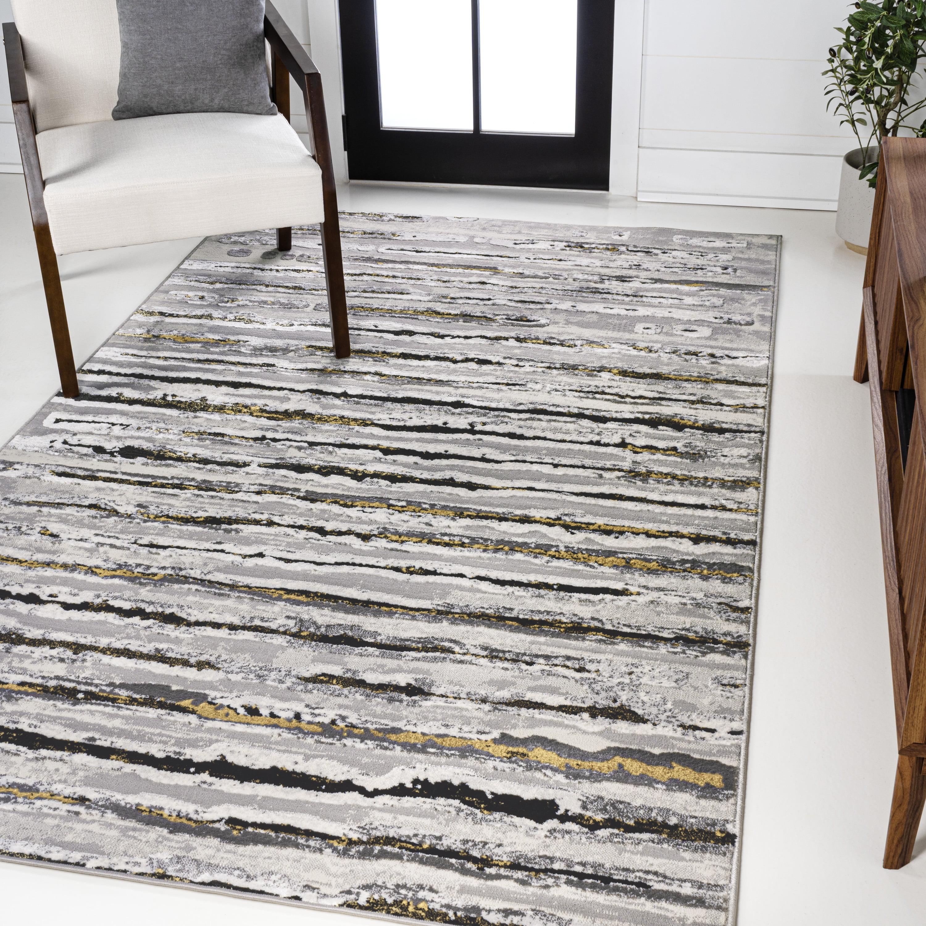 Gray and Black Striped Synthetic 3x5 Area Rug