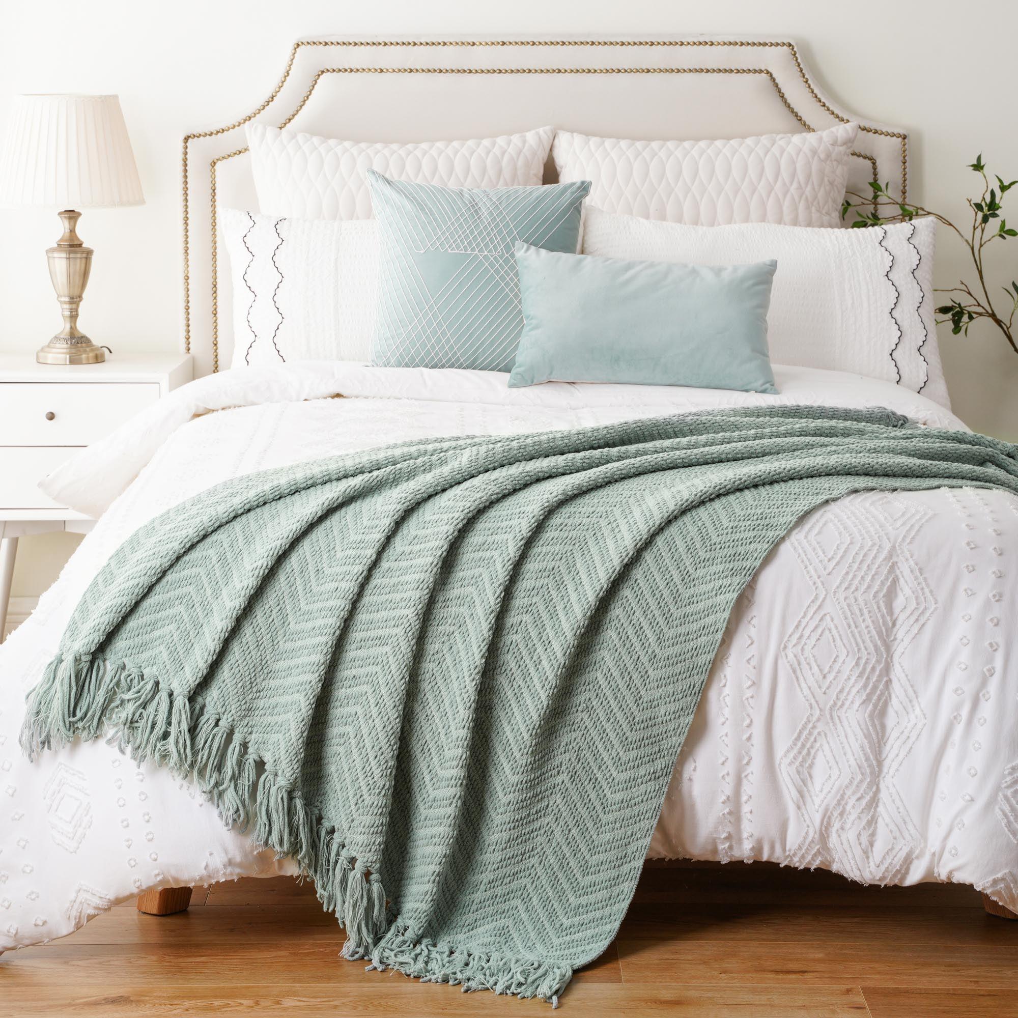 Sage Green 50"x60" Knitted Acrylic Polyester Throw Blanket