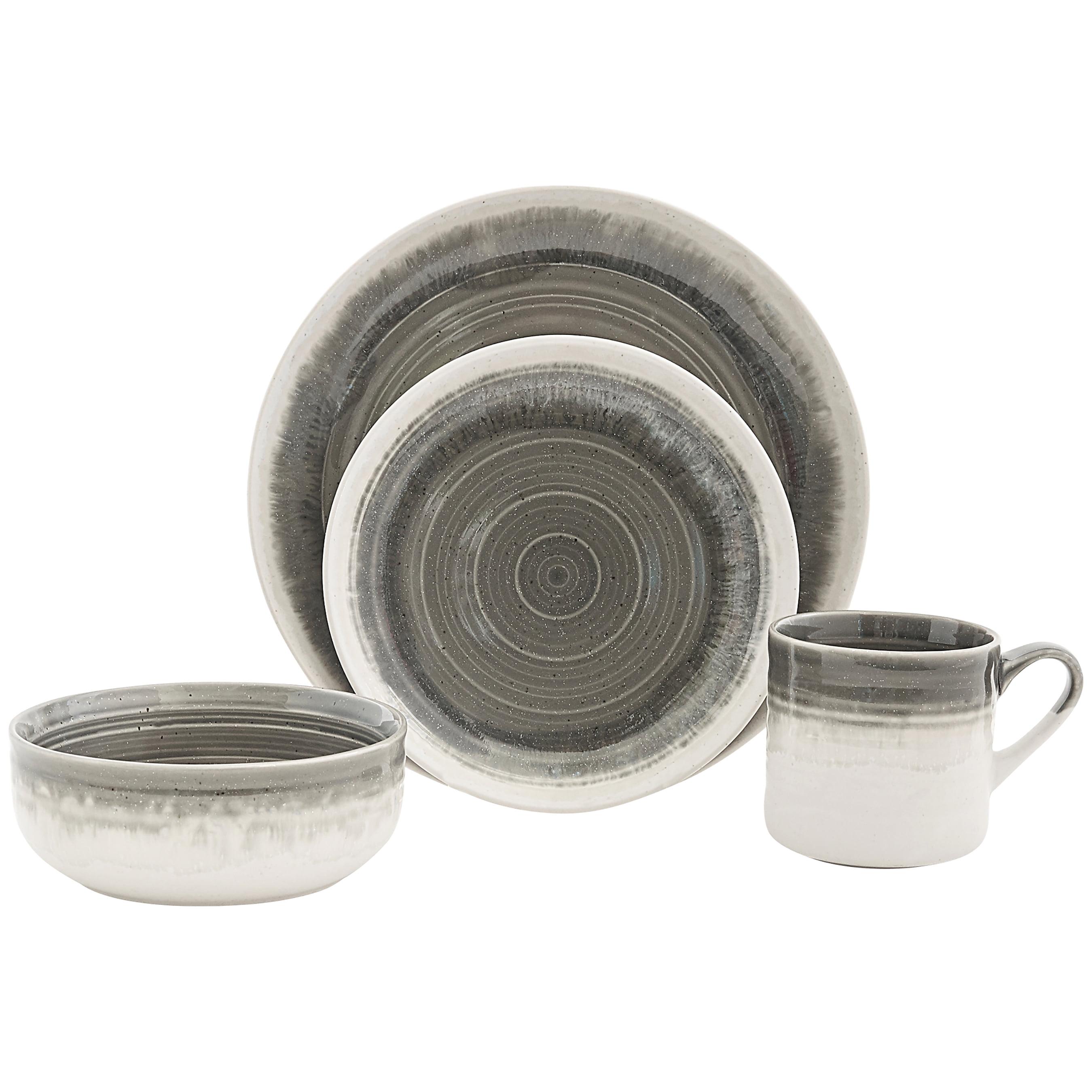 Baum Bros. 16pc Stoneware Splashed Dinnerware Ser Gray