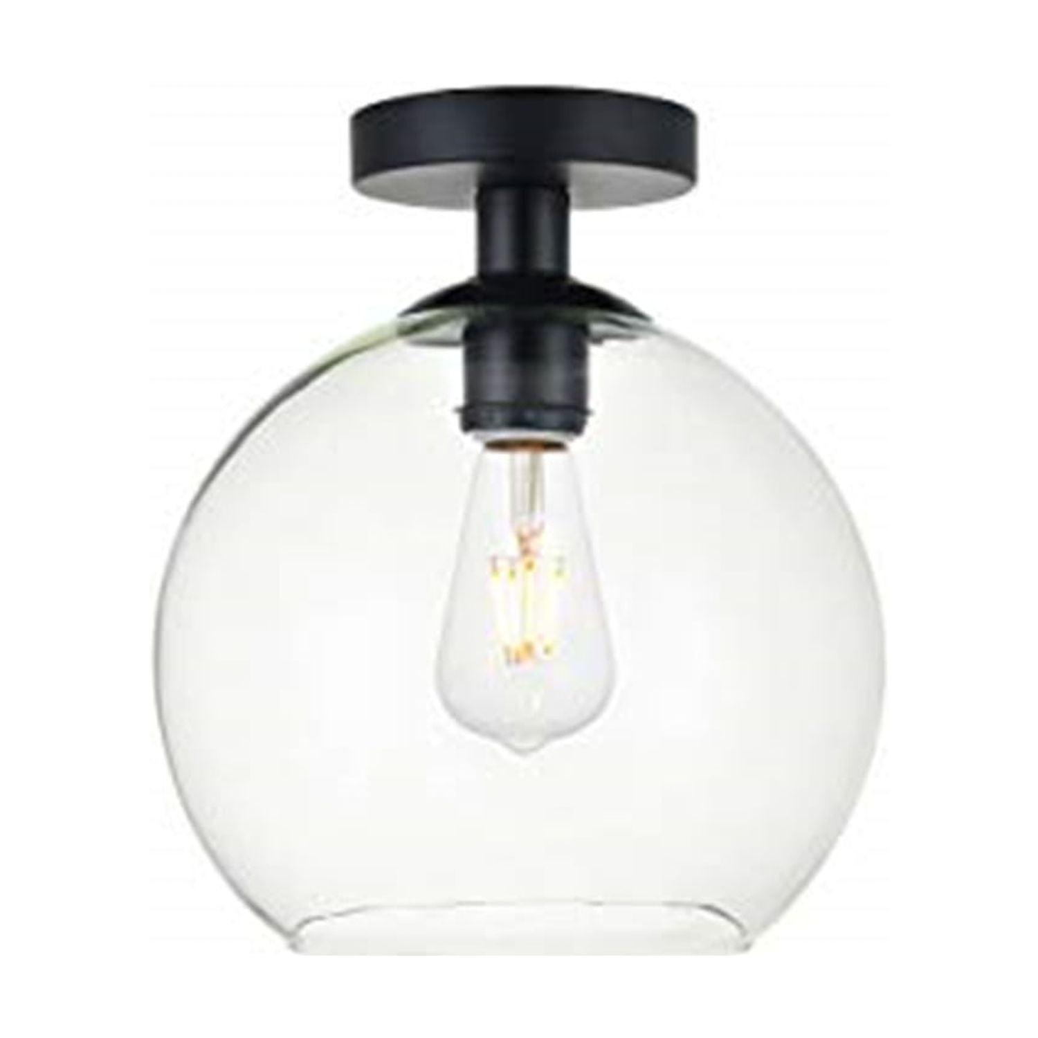 Black and Clear Glass Globe Flush Mount Light